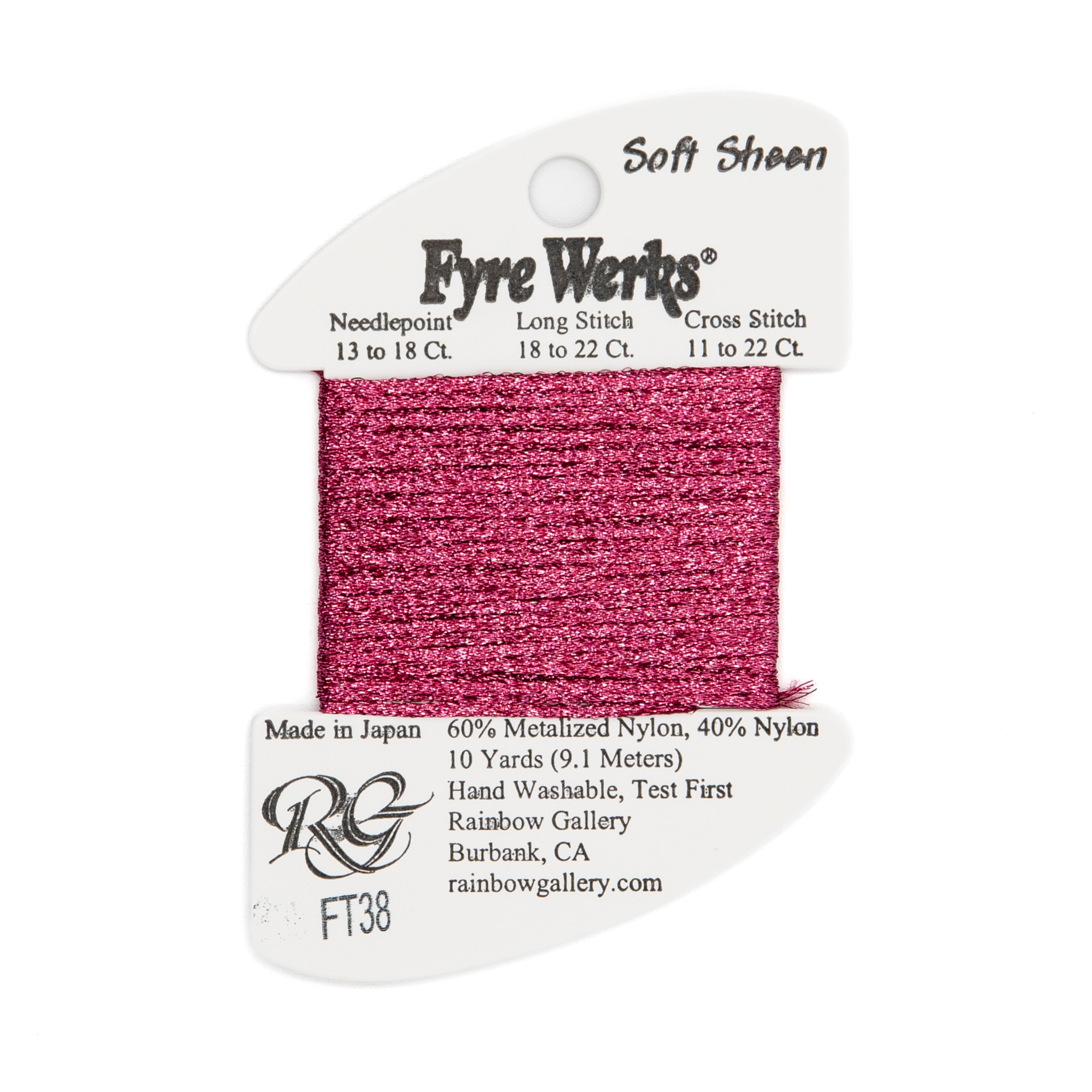 Fyre Werks Soft Sheen FT38 Dark Red — Rainbow Gallery thread for needlepoint, 13 and 18 mesh