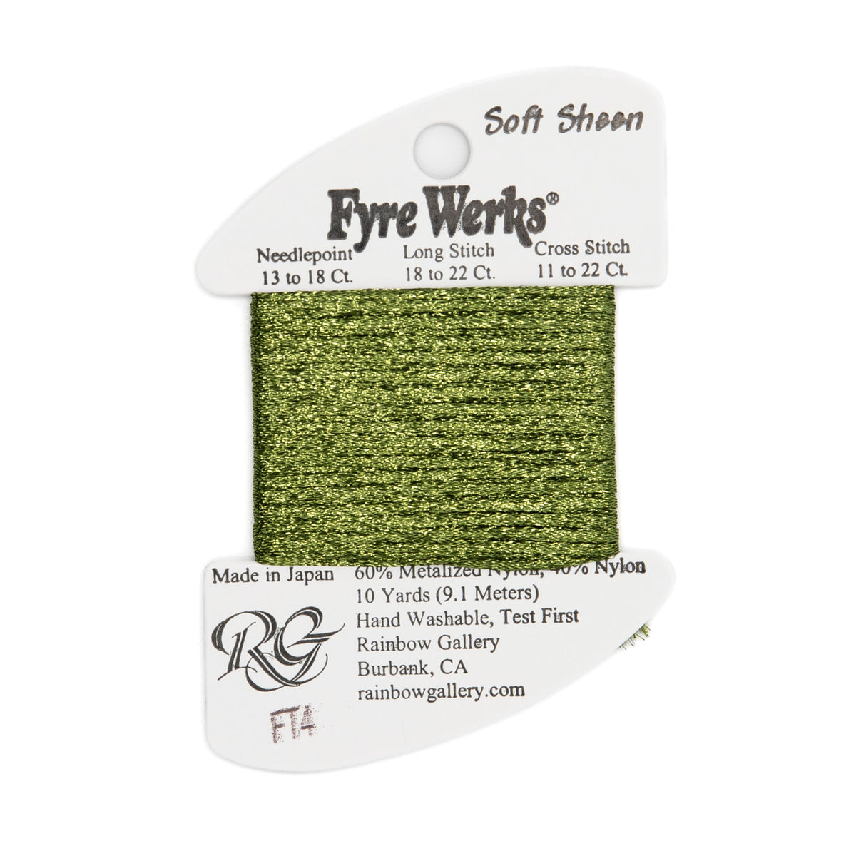Fyre Werks Soft Sheen FT4 Loden Green — Rainbow Gallery thread for needlepoint, 13 and 18 mesh