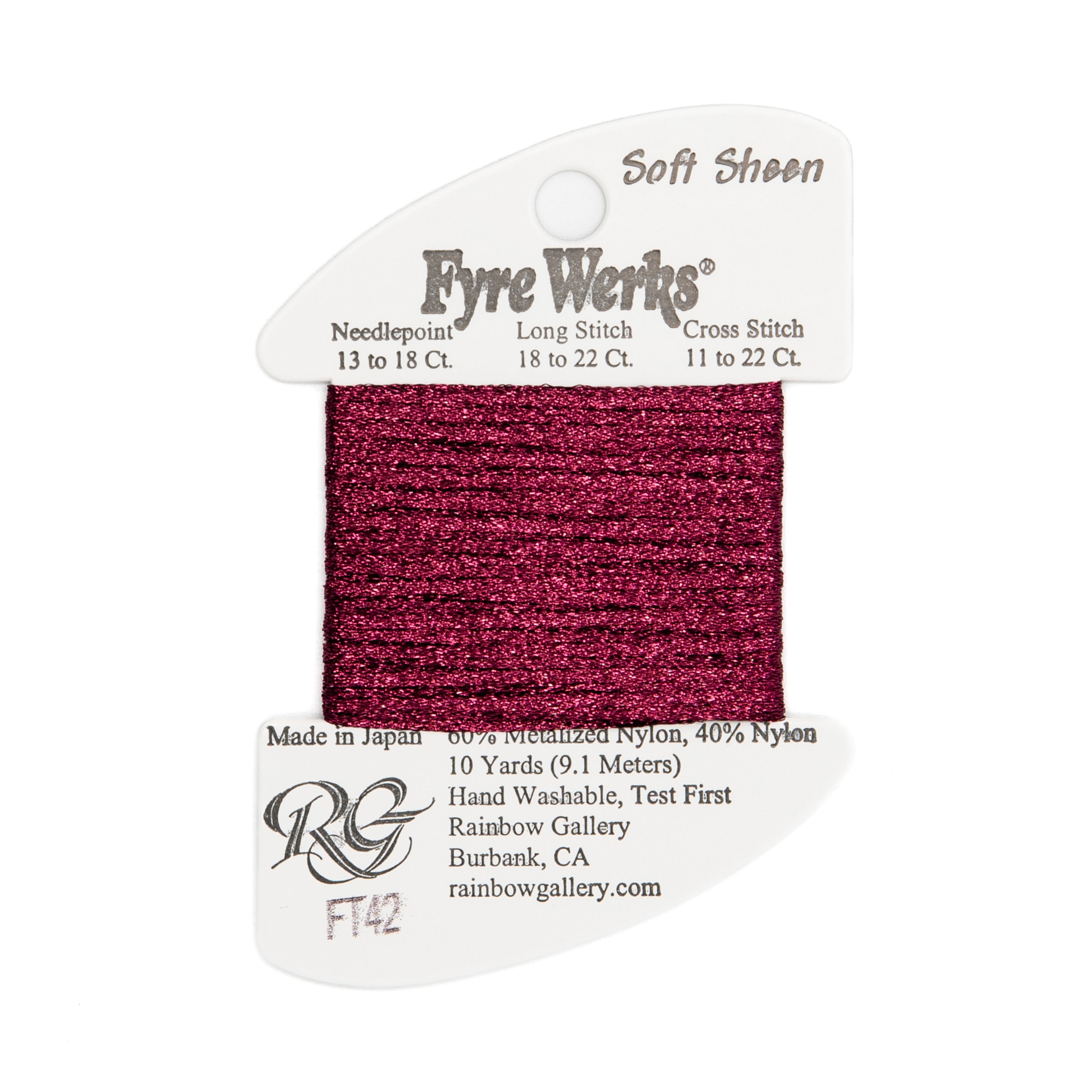 Fyre Werks Soft Sheen FT42 Plum — Rainbow Gallery thread for needlepoint, 13 and 18 mesh