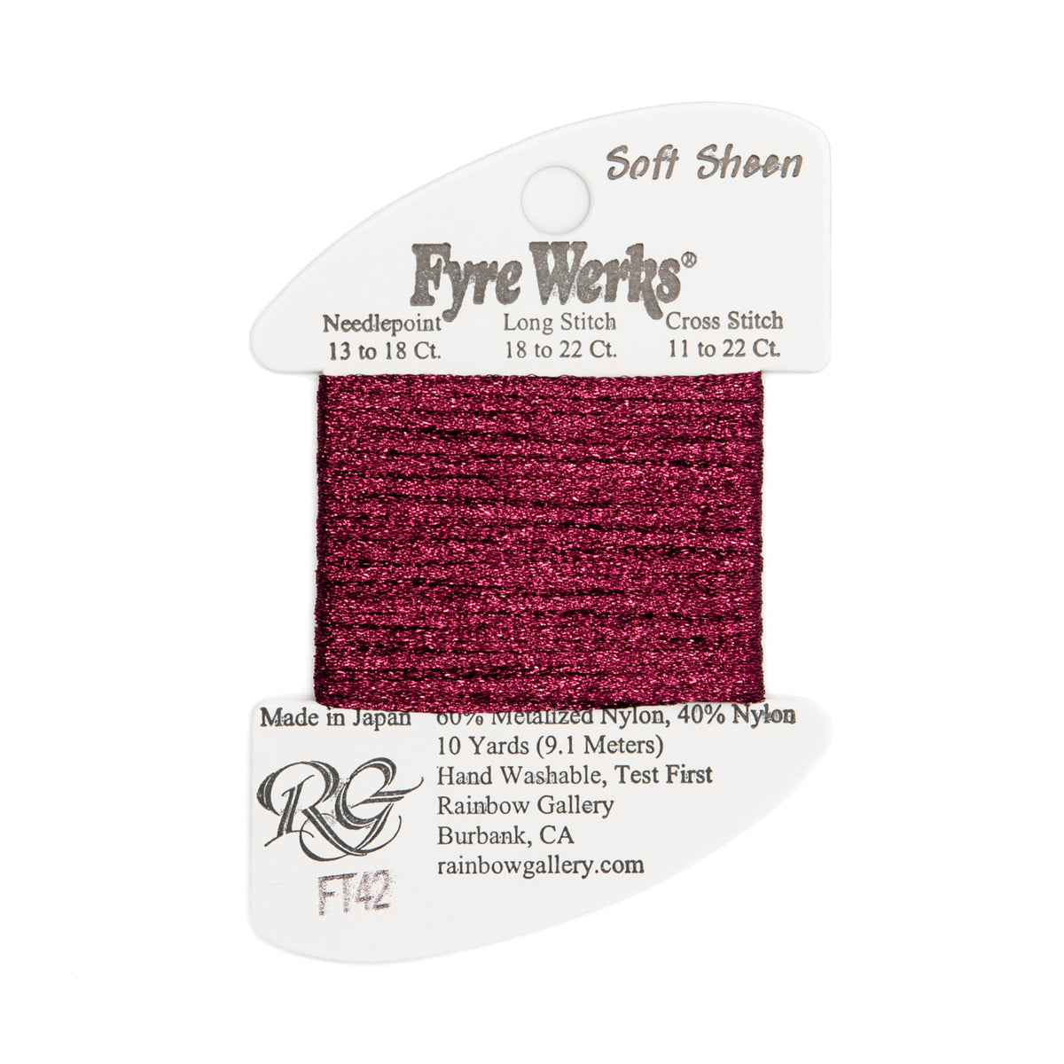 Fyre Werks Soft Sheen FT42 Plum — Rainbow Gallery thread for needlepoint, 13 and 18 mesh