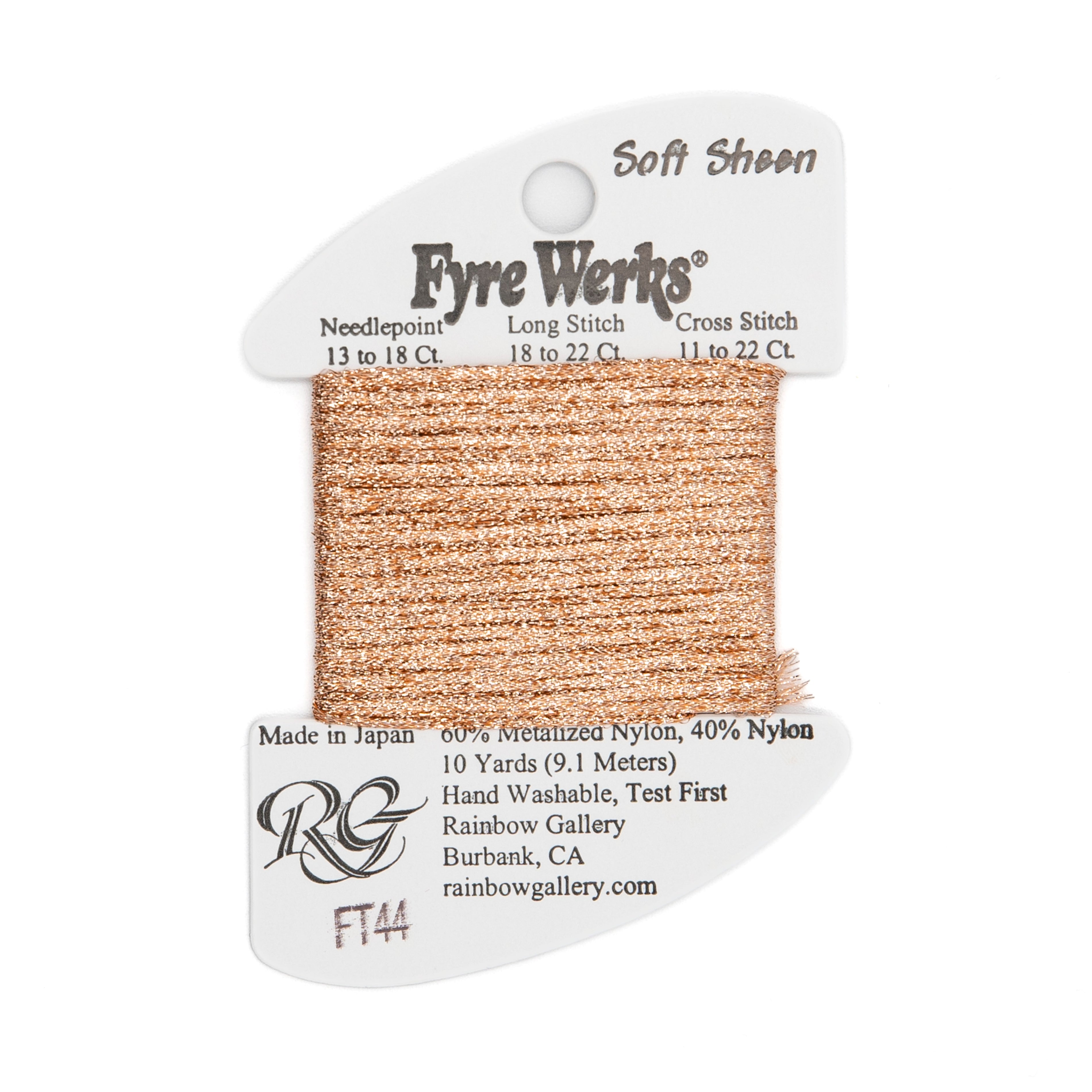 Fyre Werks Soft Sheen FT44 New Copper — Rainbow Gallery thread for needlepoint, 13 and 18 mesh