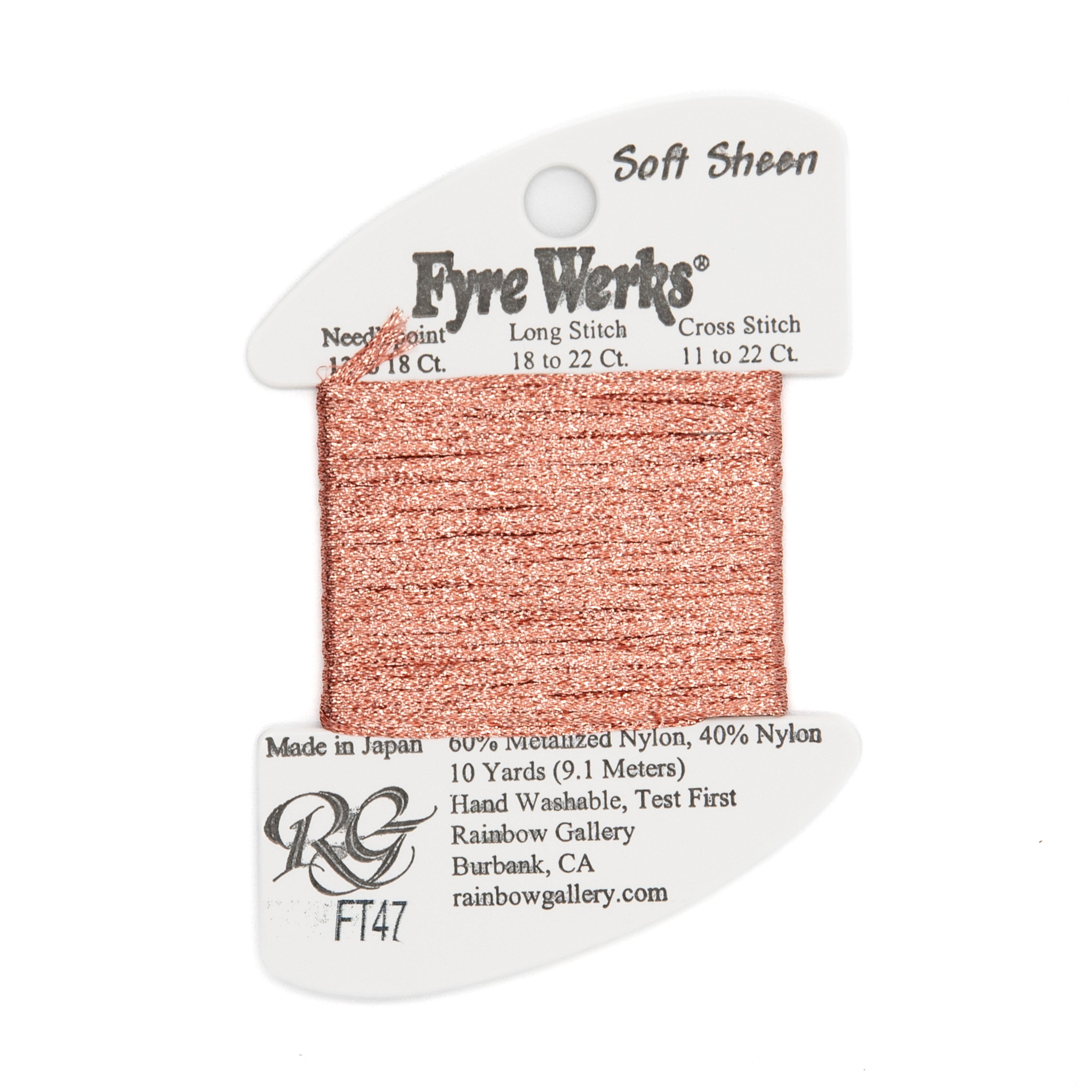 Fyre Werks Soft Sheen FT47 Peony — Rainbow Gallery thread for needlepoint, 13 and 18 mesh