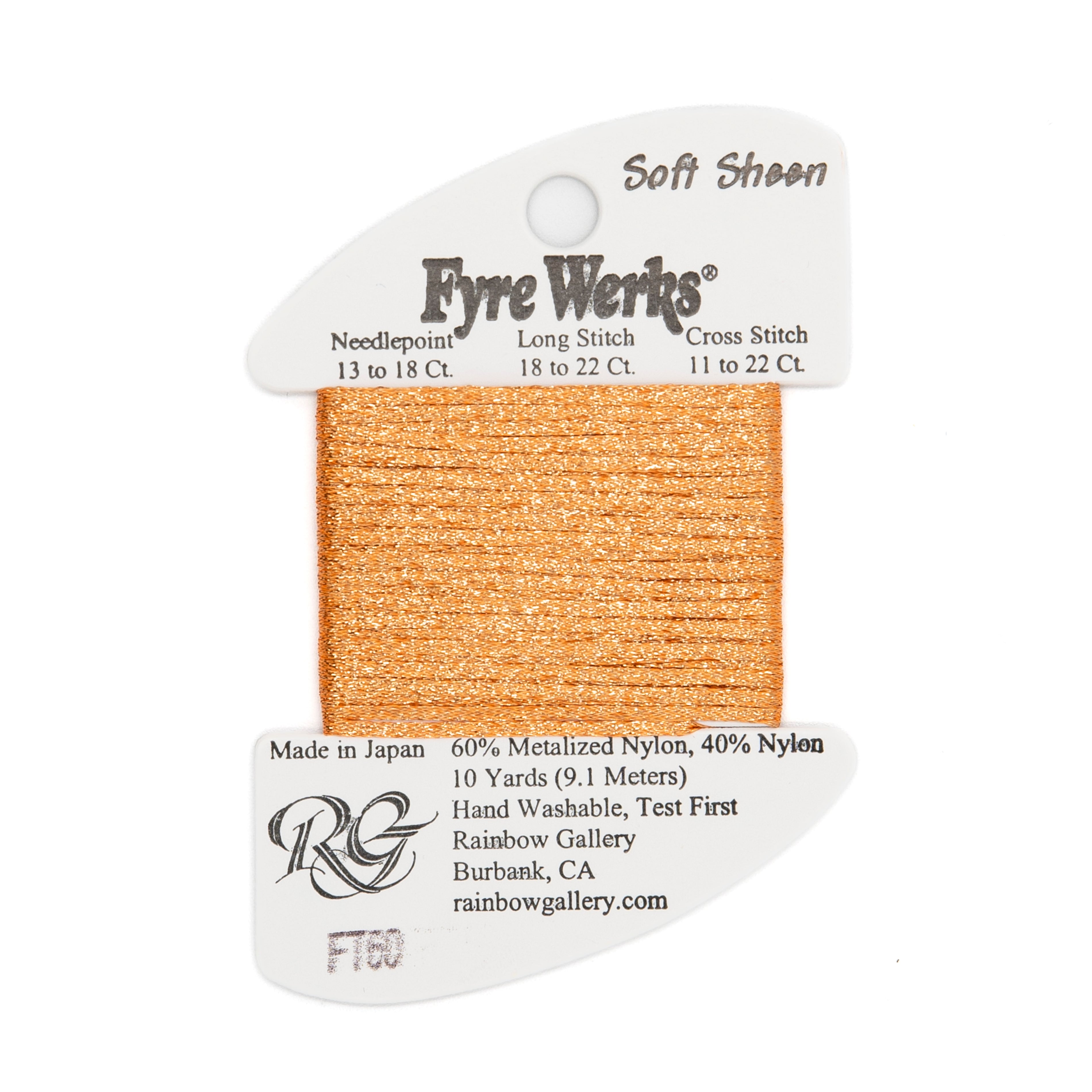 Fyre Werks Soft Sheen FT60 Melon — Rainbow Gallery thread for needlepoint, 13 and 18 mesh