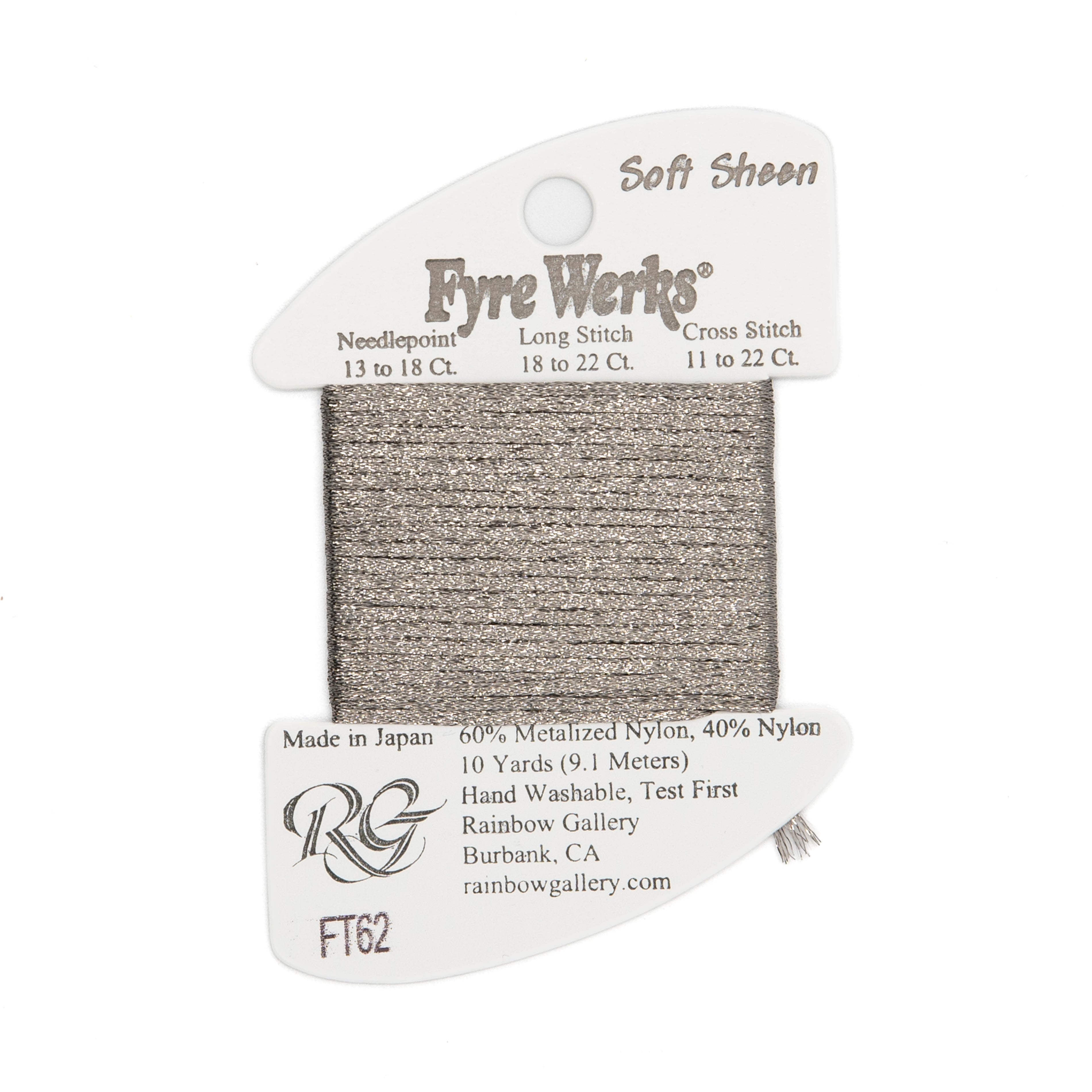 Fyre Werks Soft Sheen FT62 Granite — Rainbow Gallery thread for needlepoint, 13 and 18 mesh