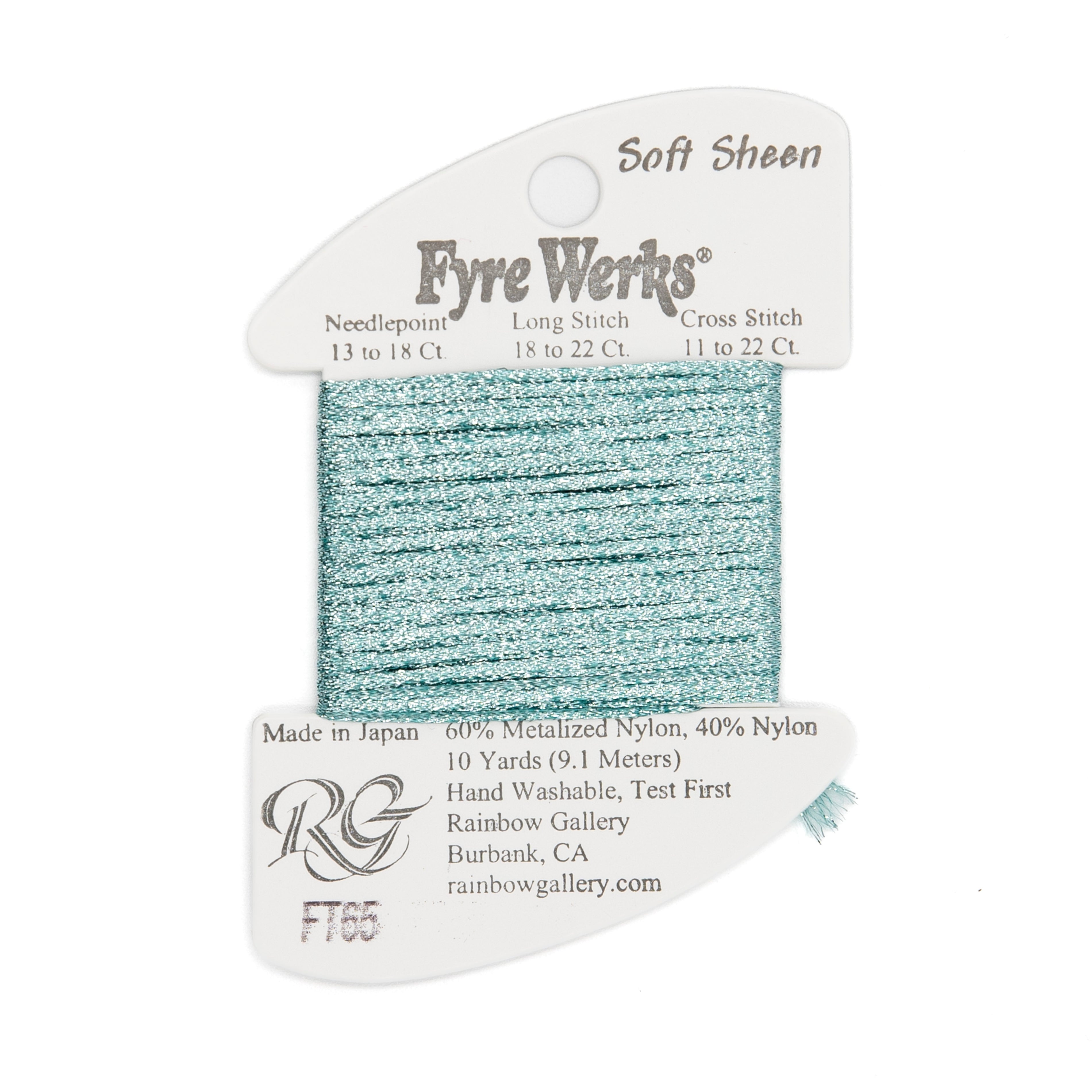 Fyre Werks Soft Sheen FT65 Sea Spray — Rainbow Gallery thread for needlepoint, 13 and 18 mesh