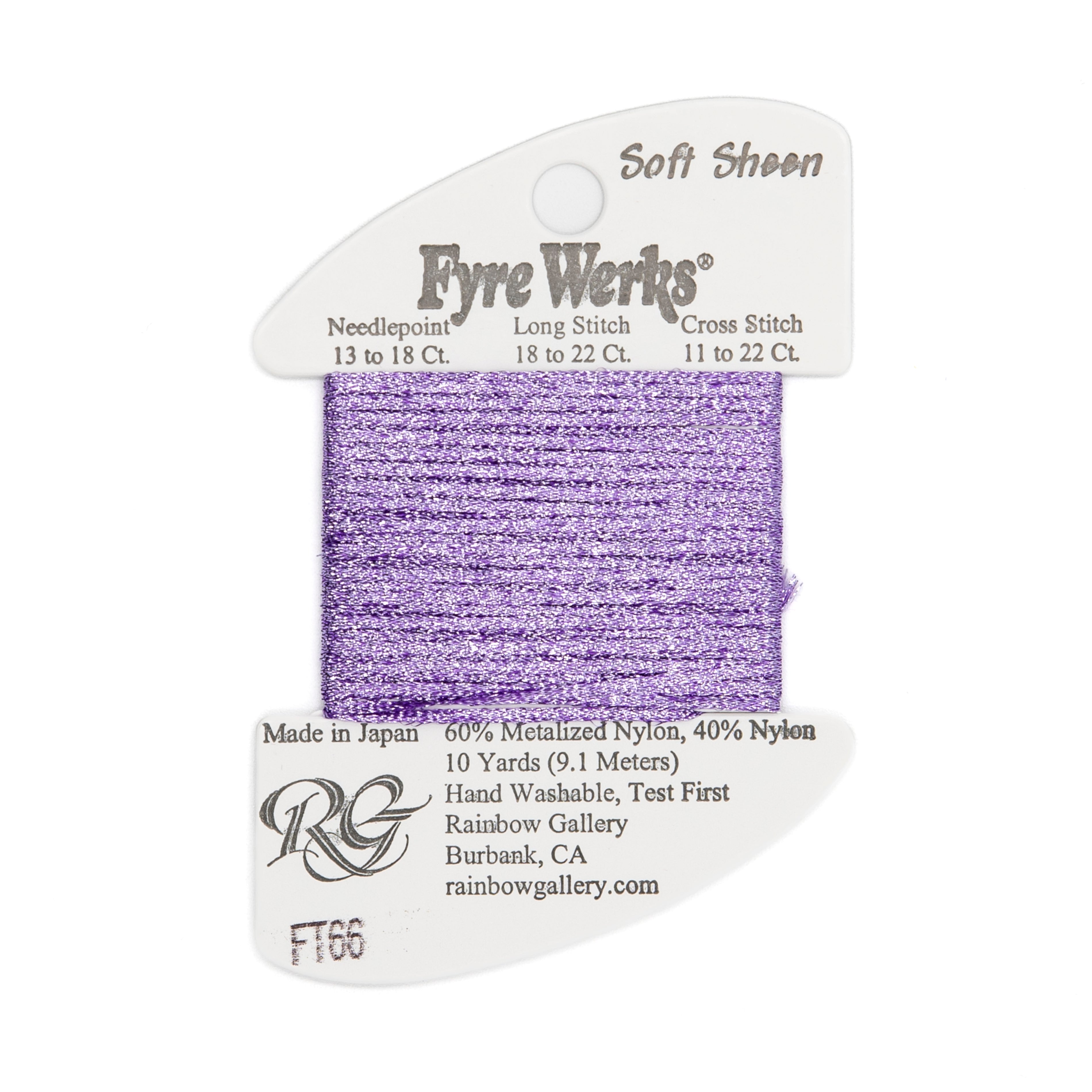 Fyre Werks Soft Sheen FT66 Orchid — Rainbow Gallery thread for needlepoint, 13 and 18 mesh