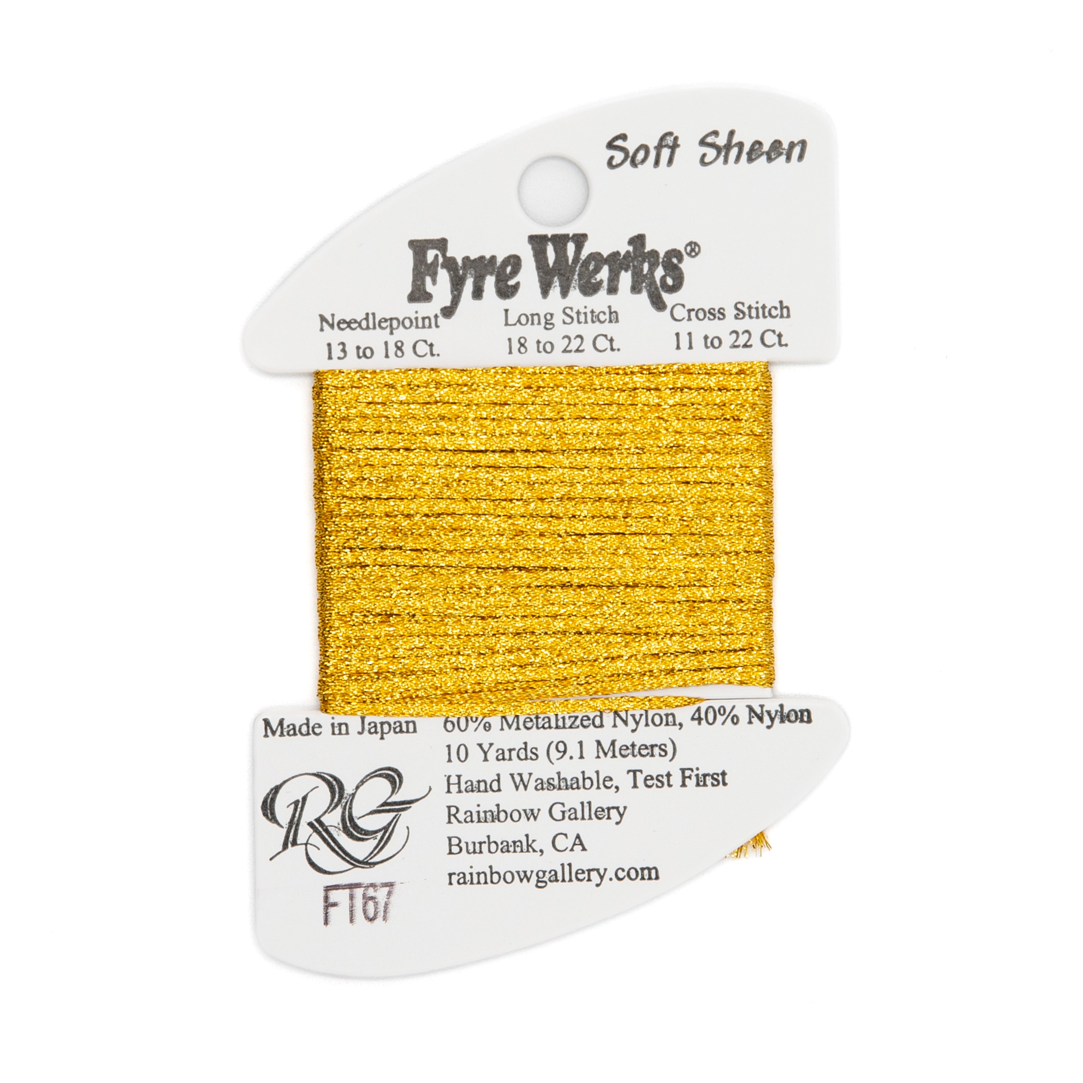Fyre Werks Soft Sheen FT67 Inca Gold — Rainbow Gallery thread for needlepoint, 13 and 18 mesh