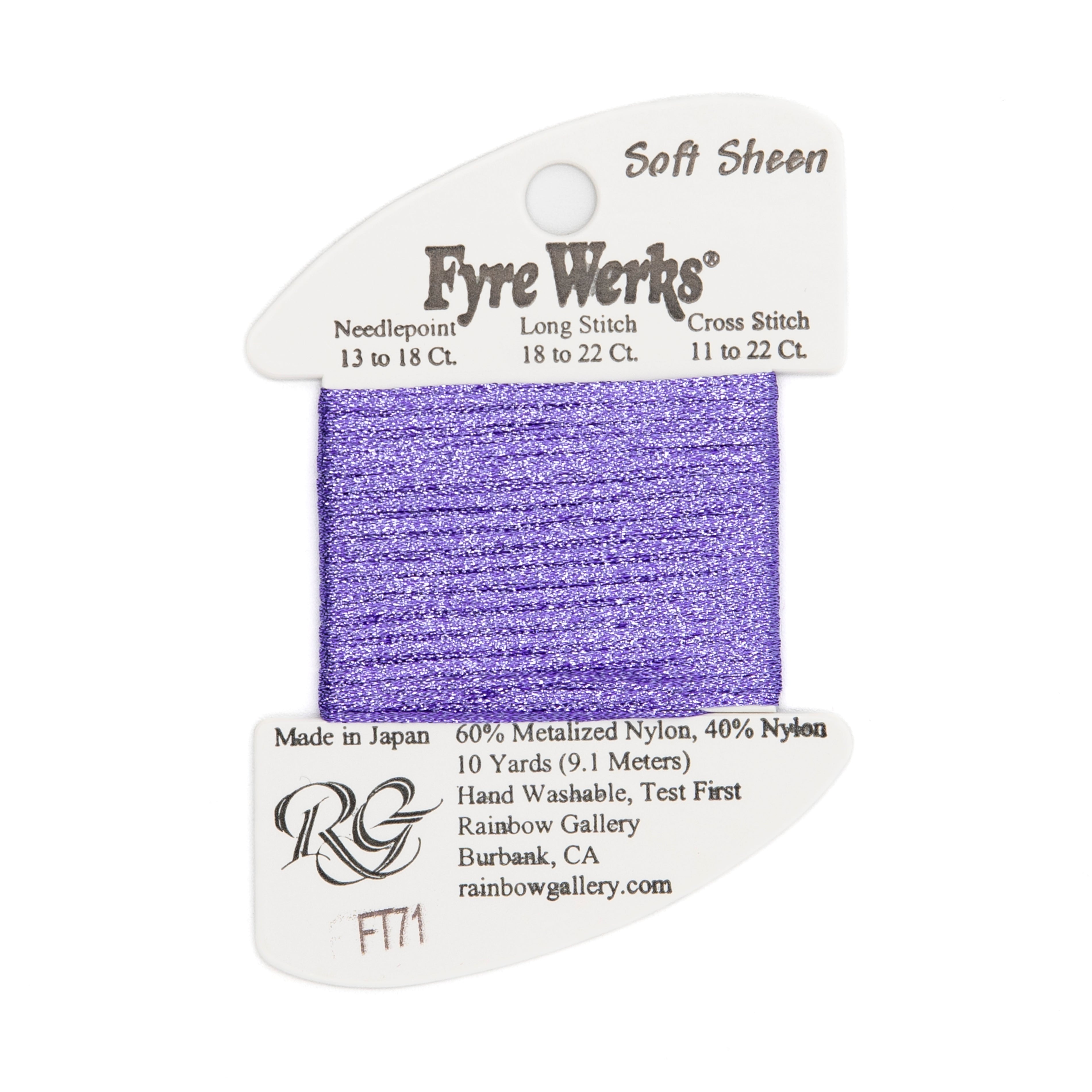 Fyre Werks Soft Sheen FT71 Purple Rain — Rainbow Gallery thread for needlepoint, 13 and 18 mesh