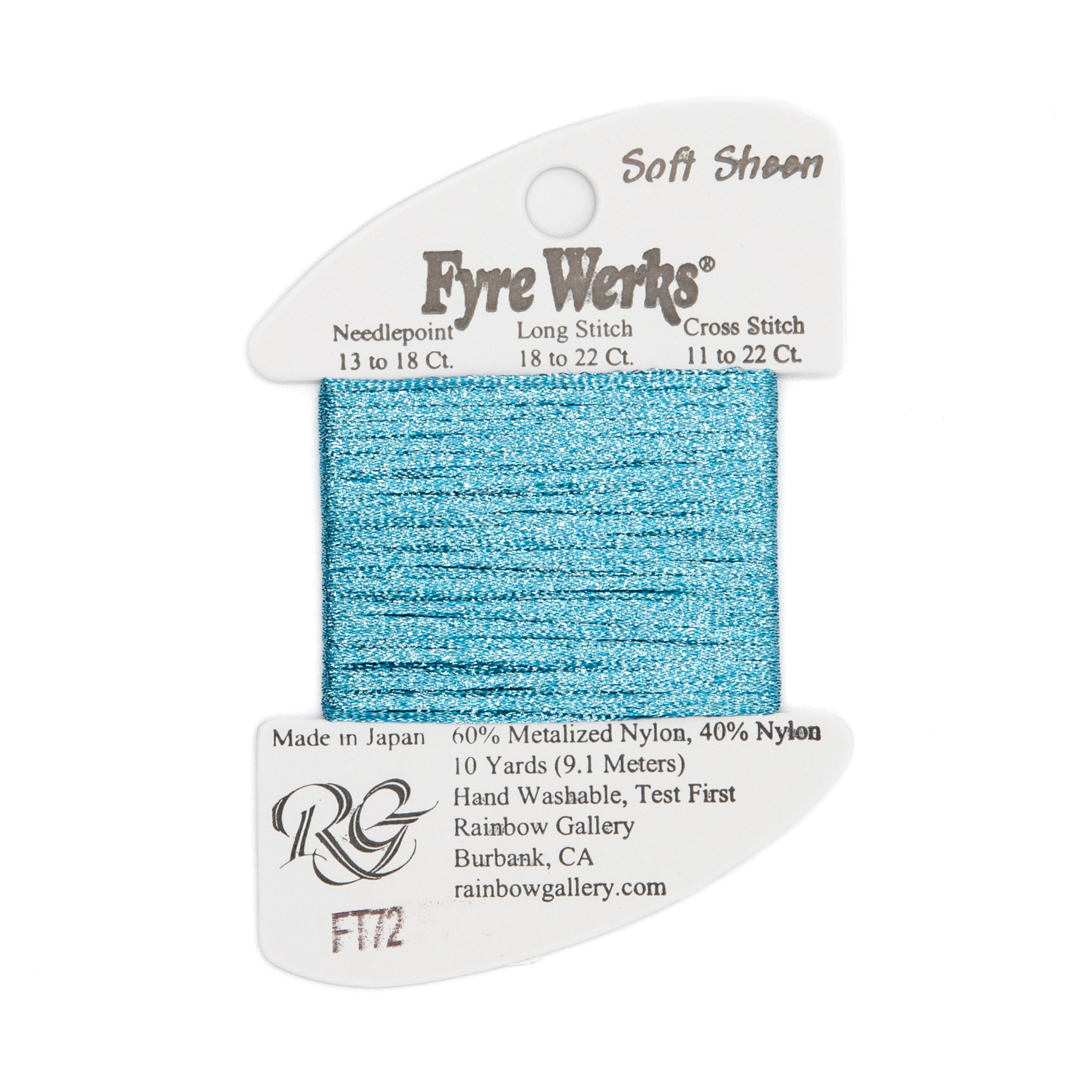 Fyre Werks Soft Sheen FT72 Azure Seas — Rainbow Gallery thread for needlepoint, 13 and 18 mesh