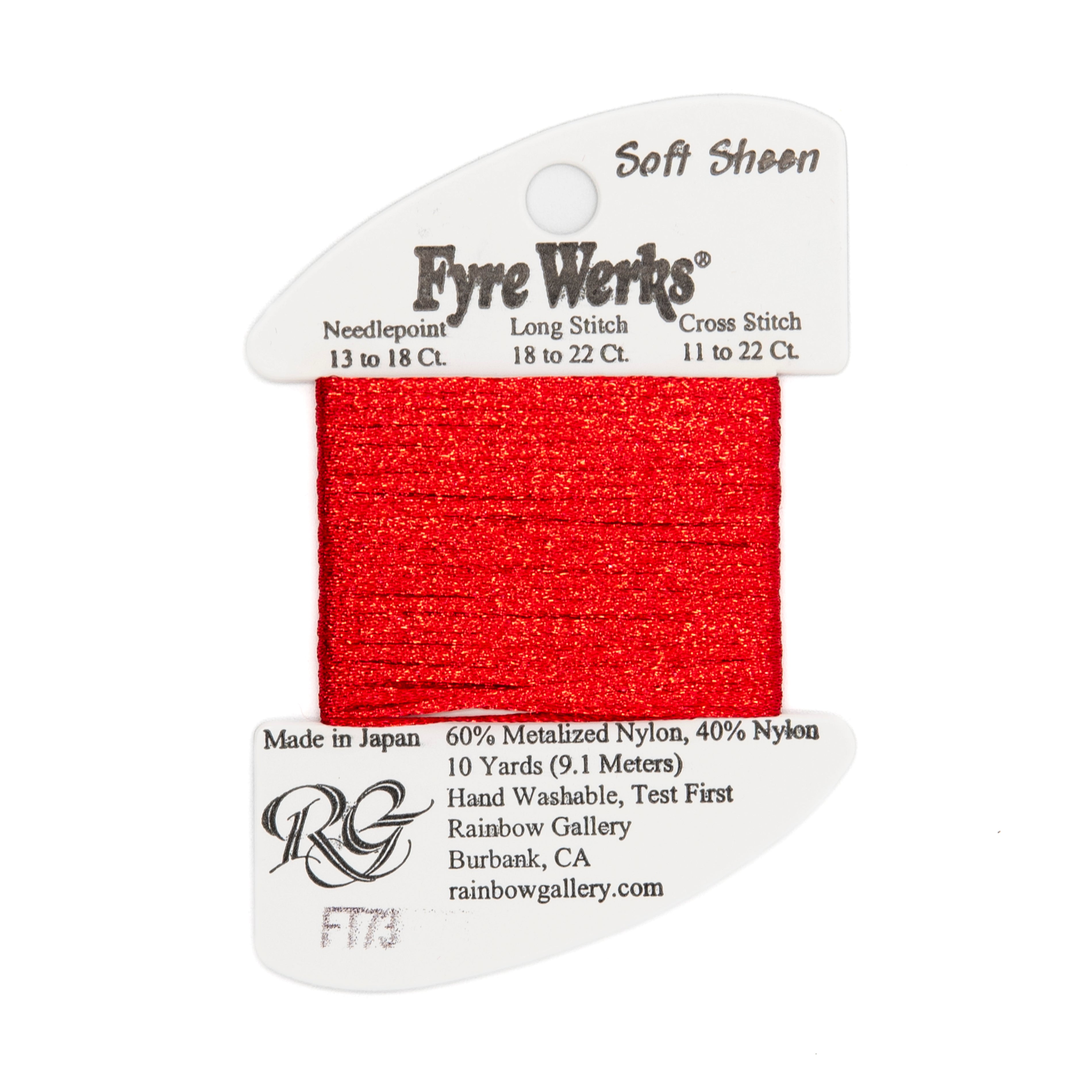 Fyre Werks Soft Sheen FT73 Christmas Red — Rainbow Gallery thread for needlepoint, 13 and 18 mesh