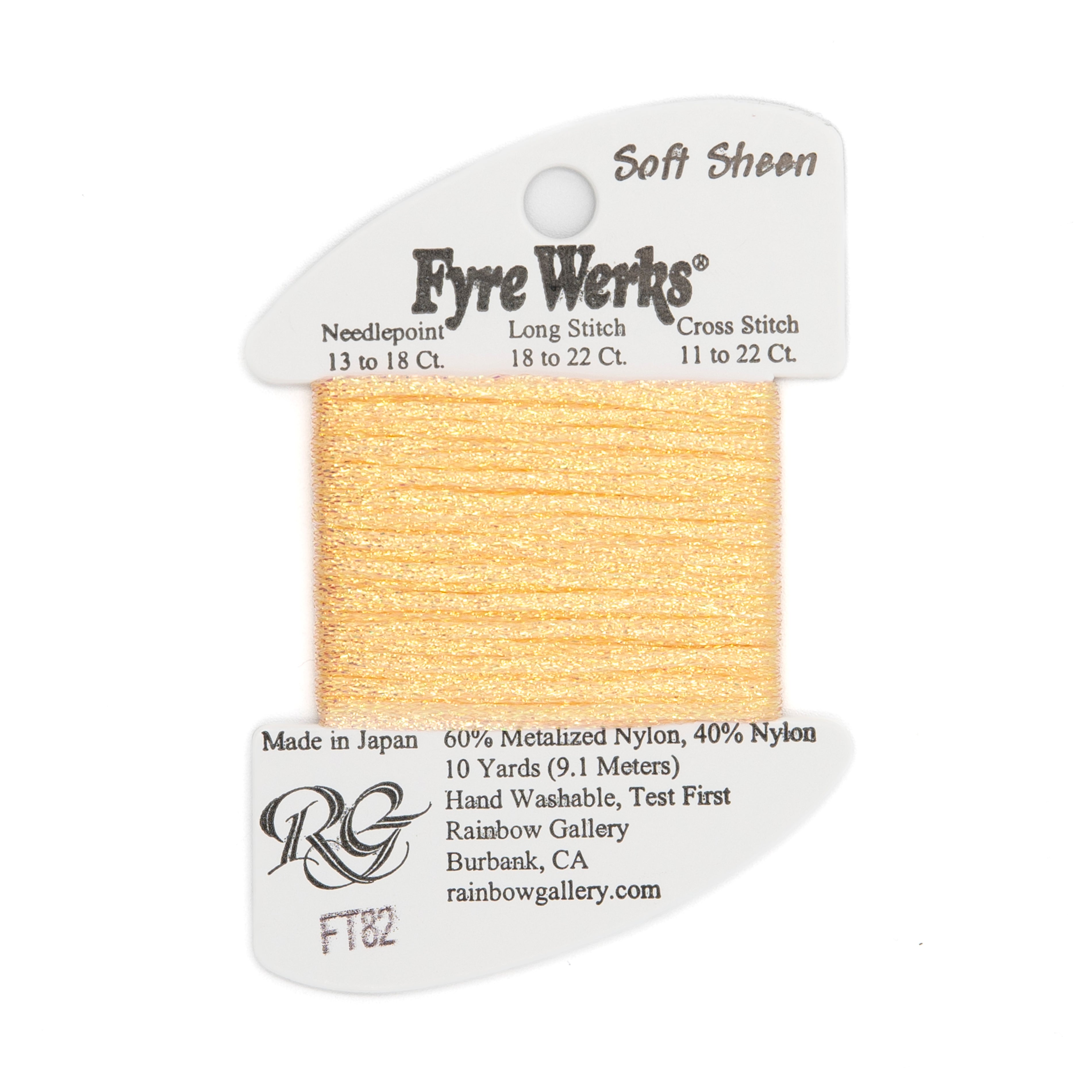 Fyre Werks Soft Sheen FT82 Peach Pearl — Rainbow Gallery thread for needlepoint, 13 and 18 mesh