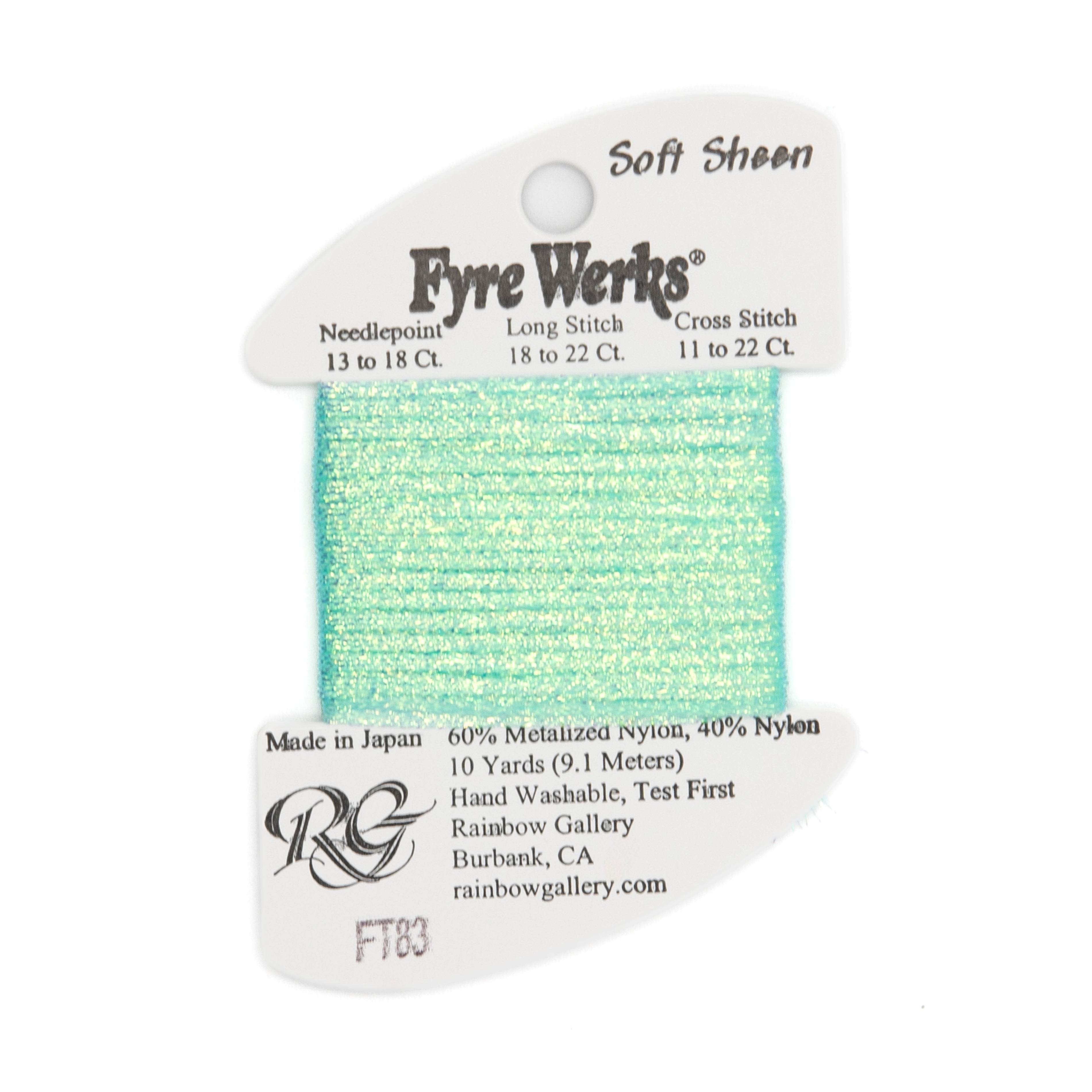 Fyre Werks Soft Sheen FT83 Mint Pearl — Rainbow Gallery thread for needlepoint, 13 and 18 mesh