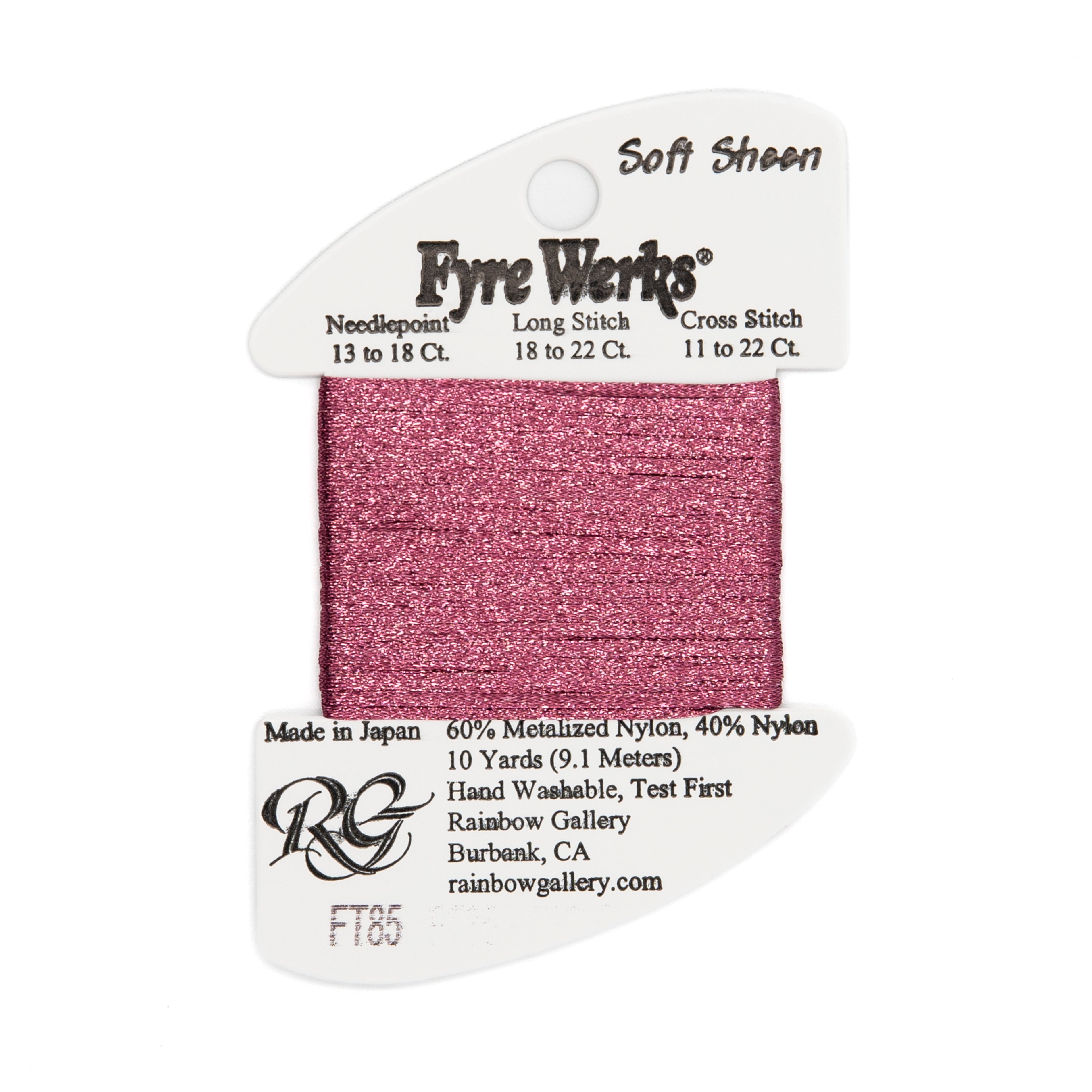 Fyre Werks Soft Sheen FT85 Cashmere Rose — Rainbow Gallery thread for needlepoint, 13 and 18 mesh