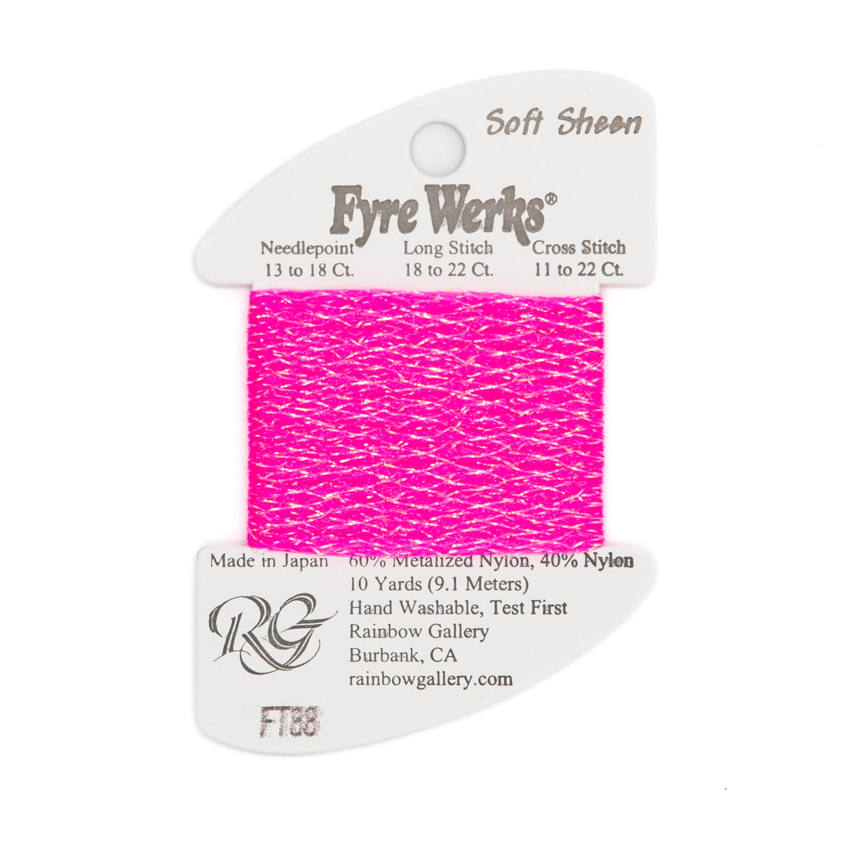 Fyre Werks Soft Sheen FT88 Super Pink — Rainbow Gallery thread for needlepoint, 13 and 18 mesh