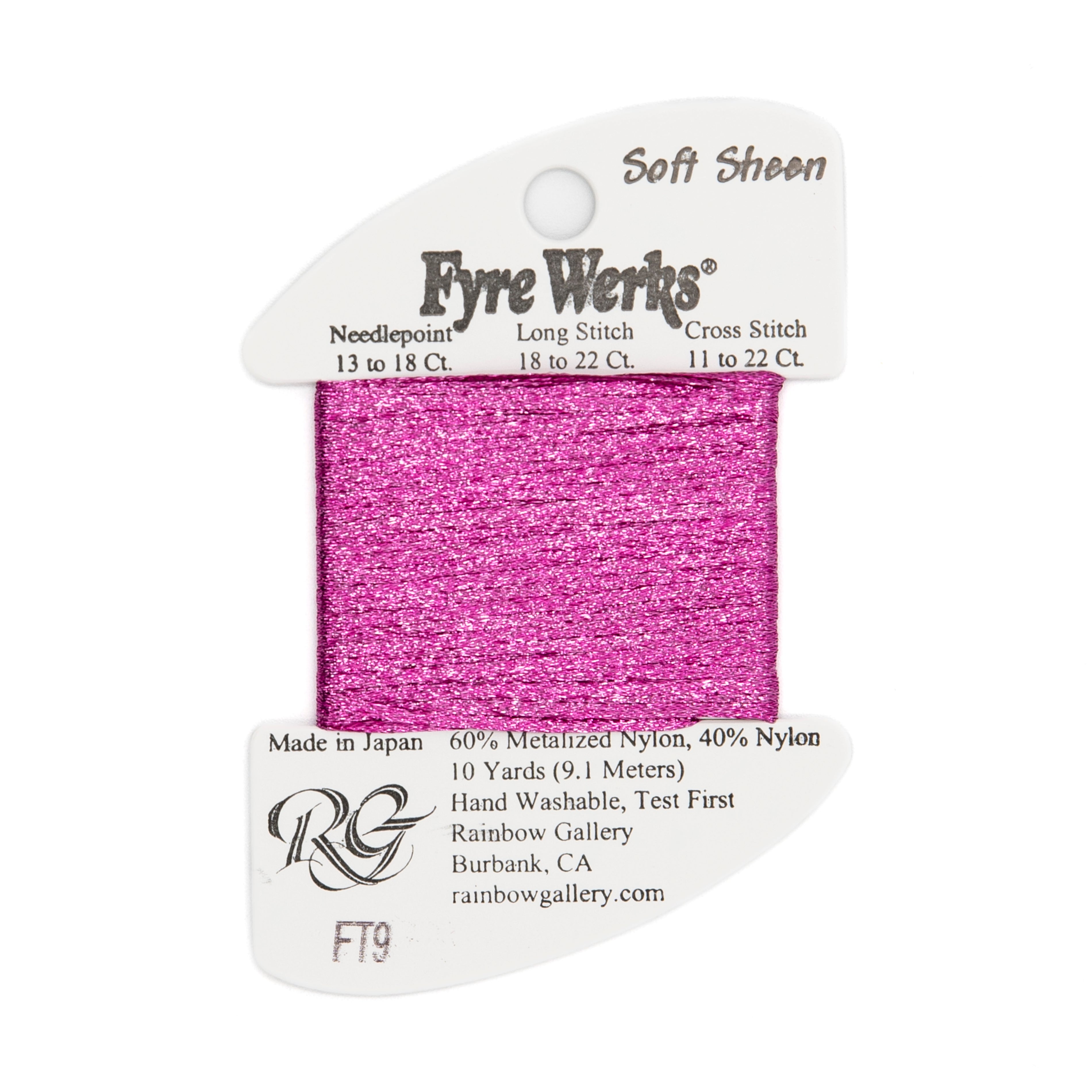Fyre Werks Soft Sheen FT9 Rose — Rainbow Gallery thread for needlepoint, 13 and 18 mesh