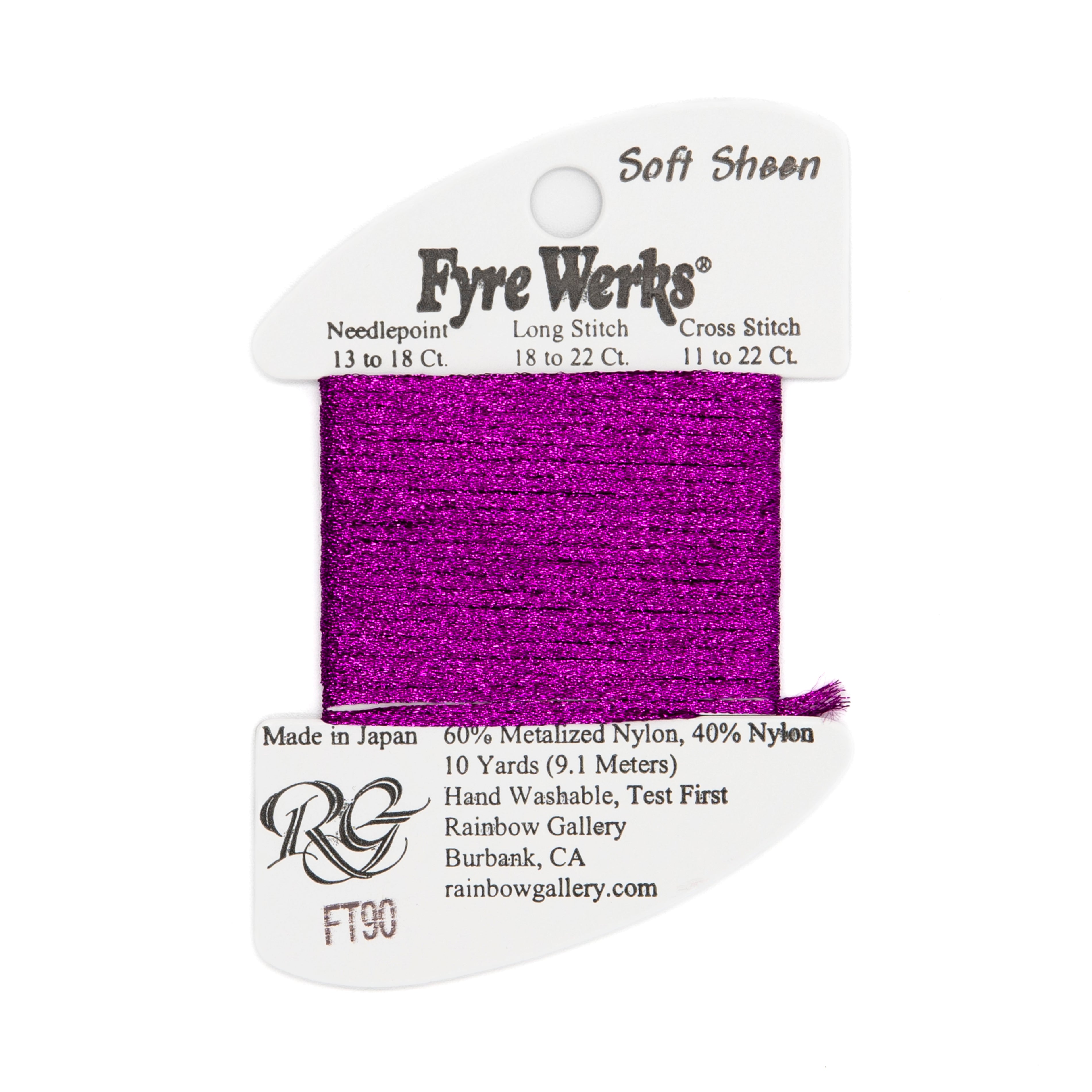 Fyre Werks Soft Sheen FT90 Wild Magenta — Rainbow Gallery thread for needlepoint, 13 and 18 mesh