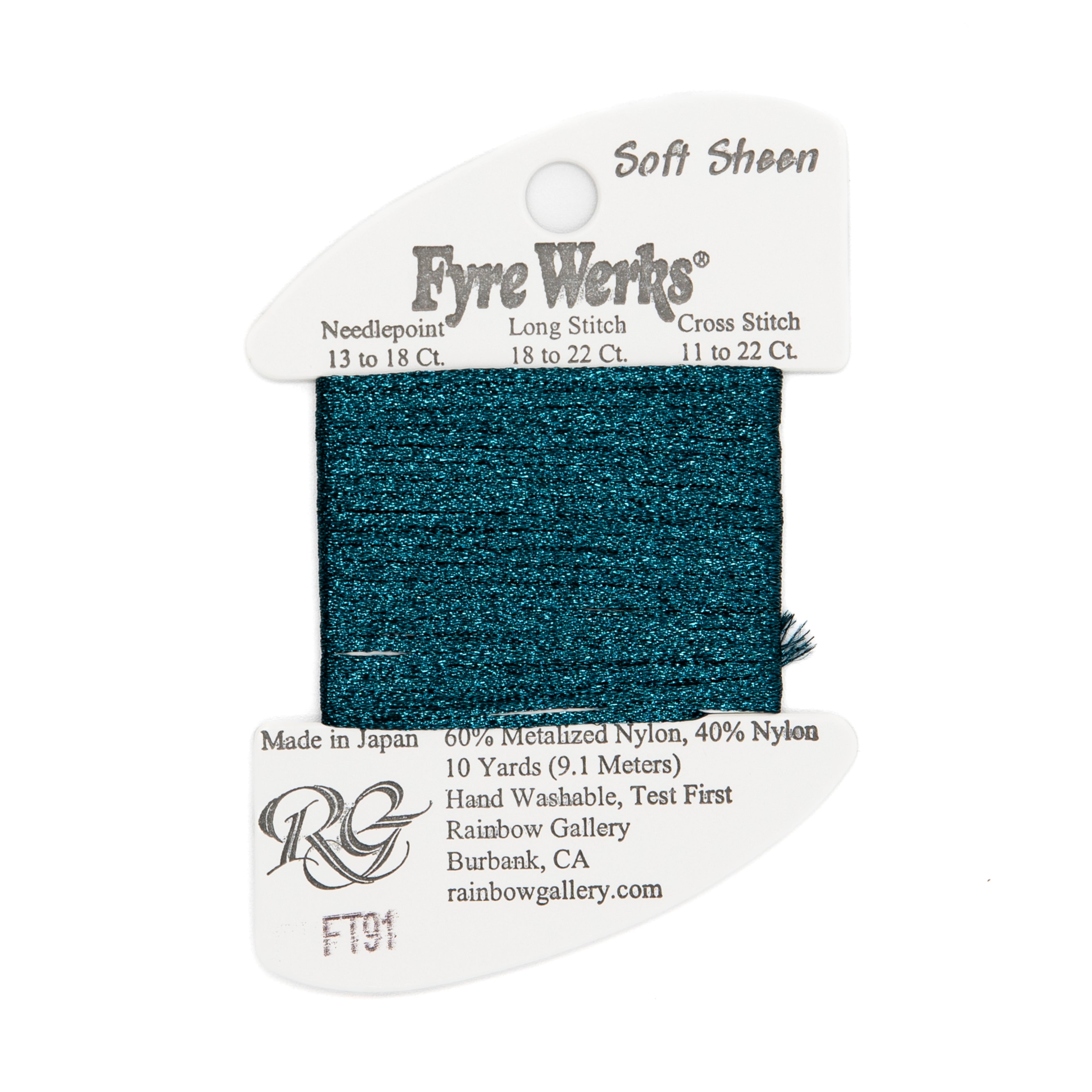 Fyre Werks Soft Sheen FT91 Mediterranea — Rainbow Gallery thread for needlepoint, 13 and 18 mesh