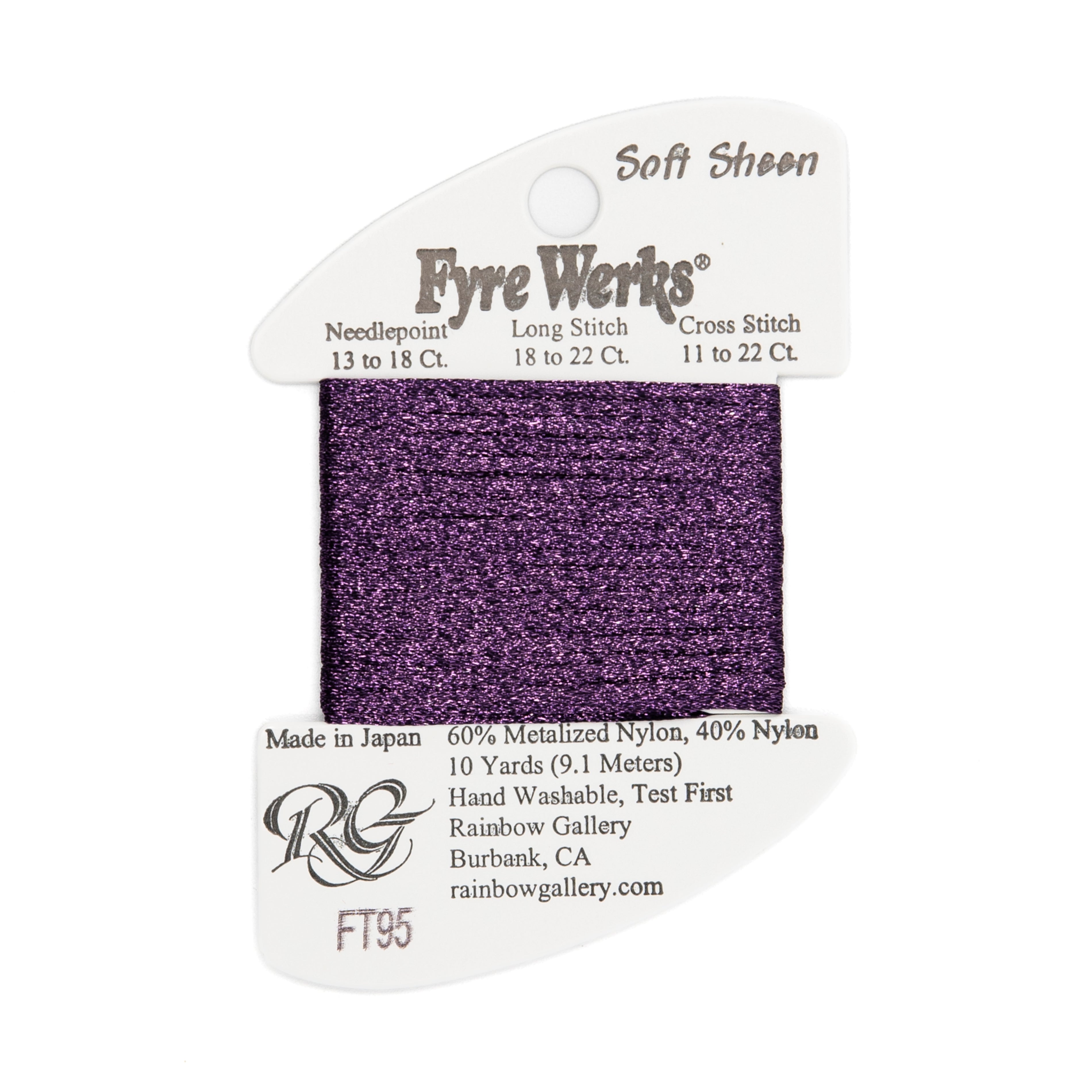 Fyre Werks Soft Sheen FT95 Plum Perfect — Rainbow Gallery thread for needlepoint, 13 and 18 mesh