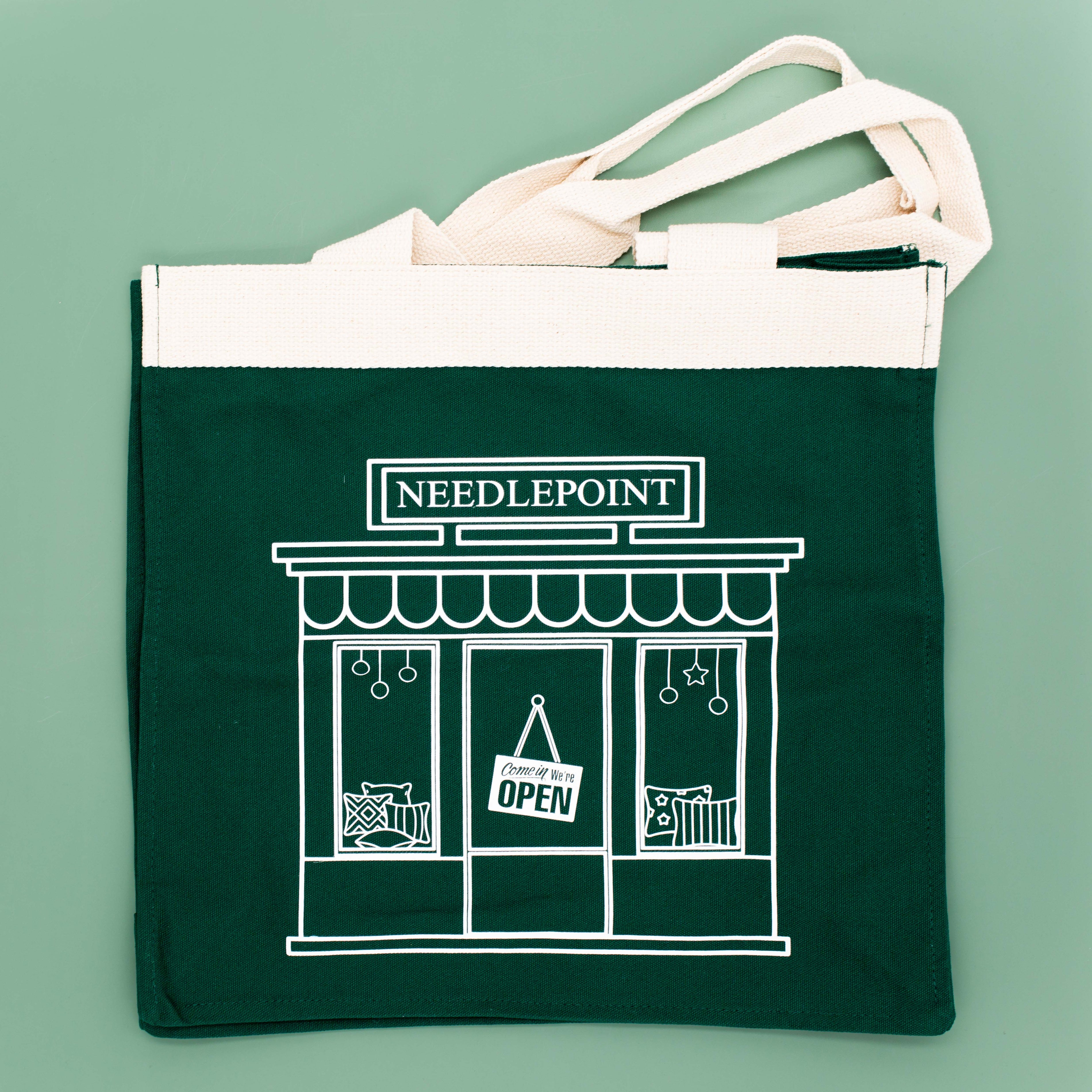 Needlepoint Book Bag project bag by Postcard Row — needlepoint accessory from Angel City Stitchery