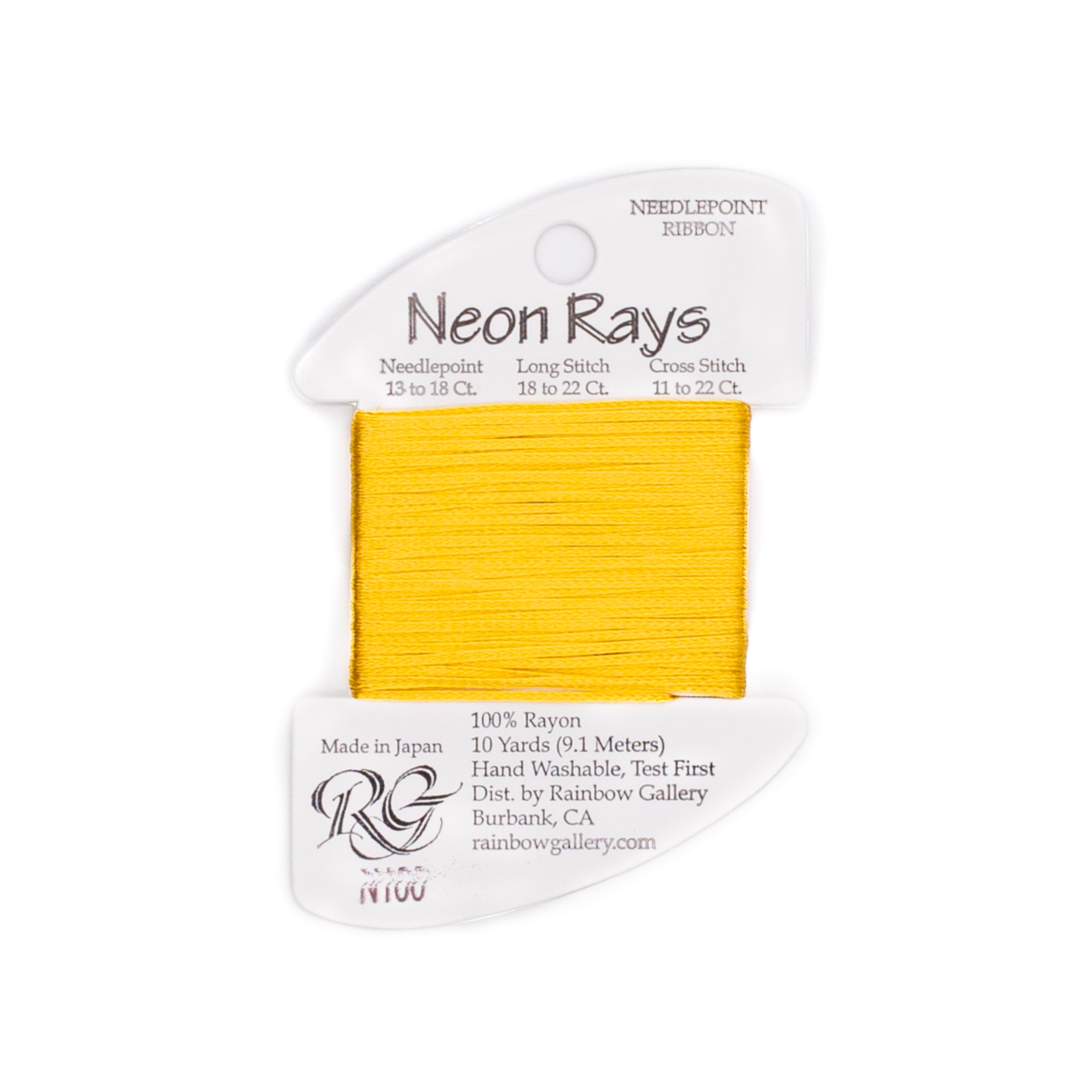 Neon Rays N100 Brassy Gold — Rainbow Gallery thread for needlepoint, 13 and 18 mesh