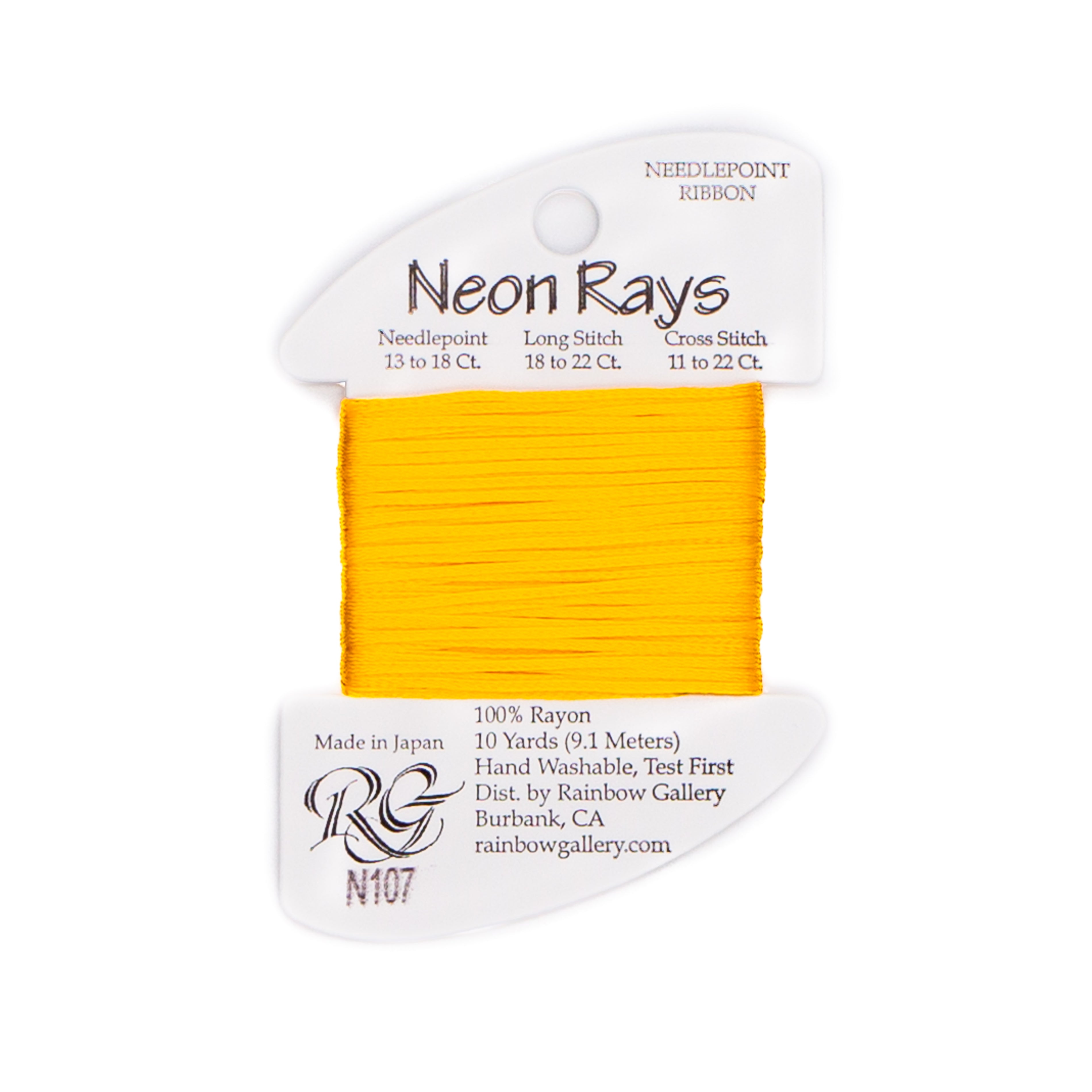 Neon Rays N107 Yellow Gold — Rainbow Gallery thread for needlepoint, 13 and 18 mesh