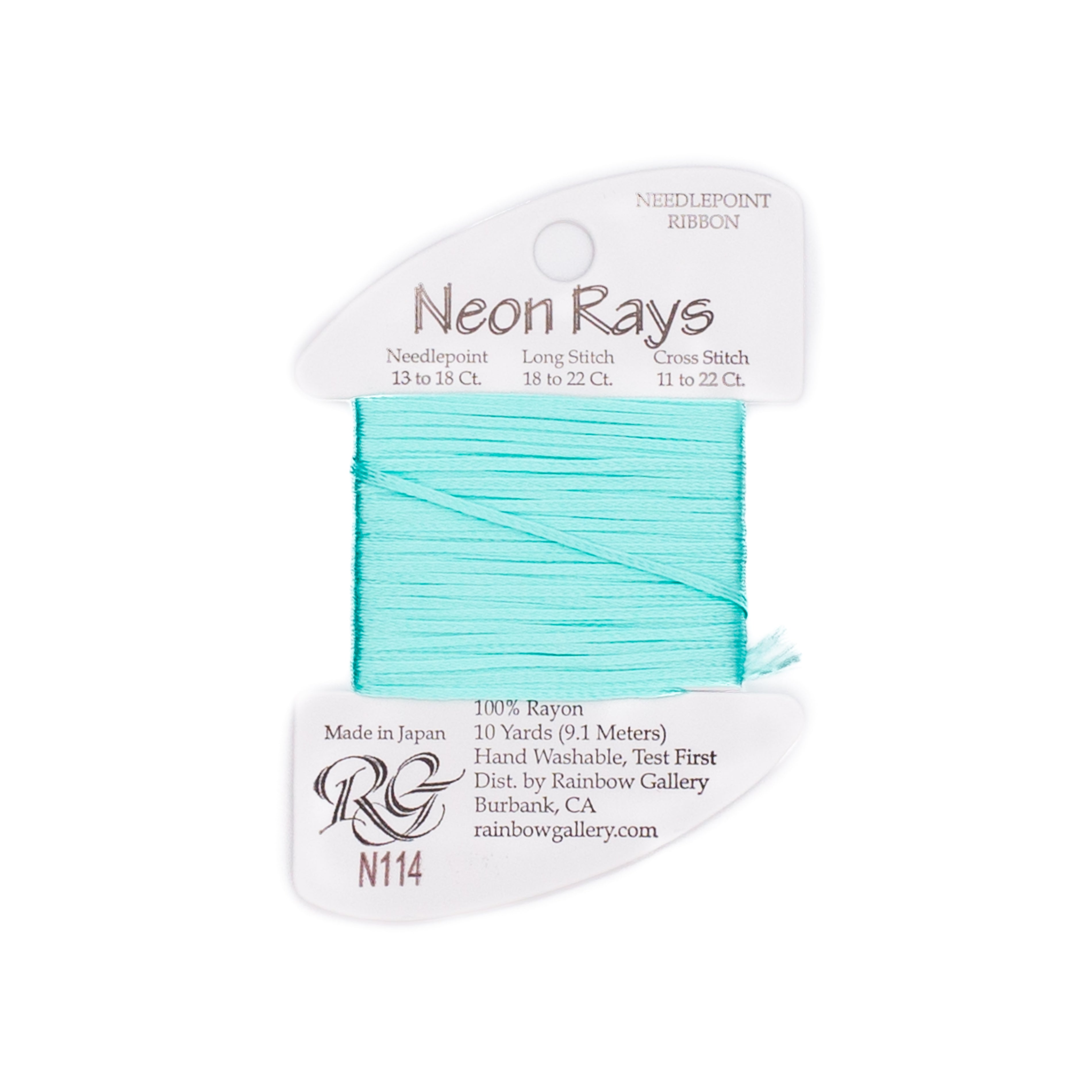 Neon Rays N114 Lite Seafoam — Rainbow Gallery thread for needlepoint, 13 and 18 mesh