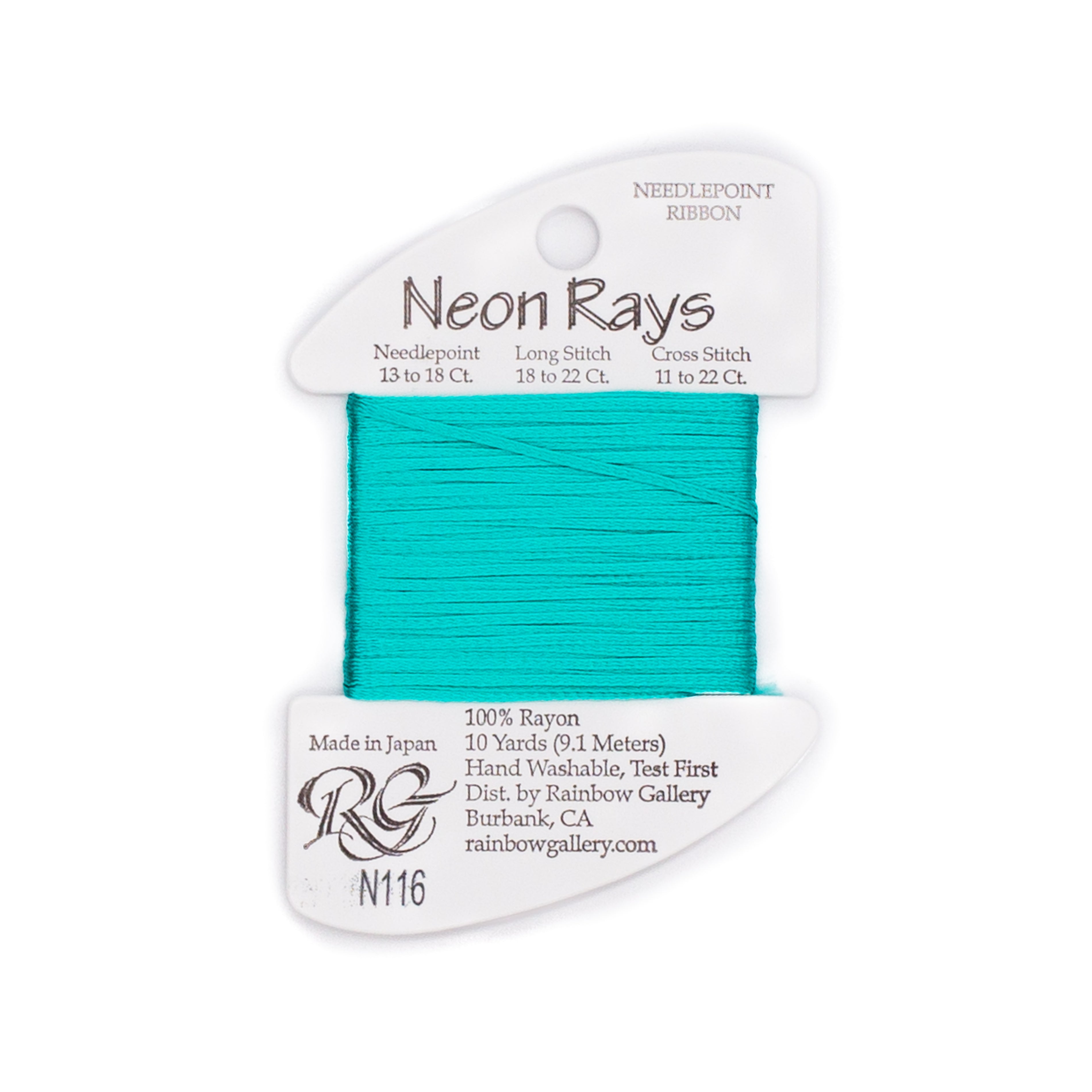 Neon Rays N116 Dark Seafoam — Rainbow Gallery thread for needlepoint, 13 and 18 mesh
