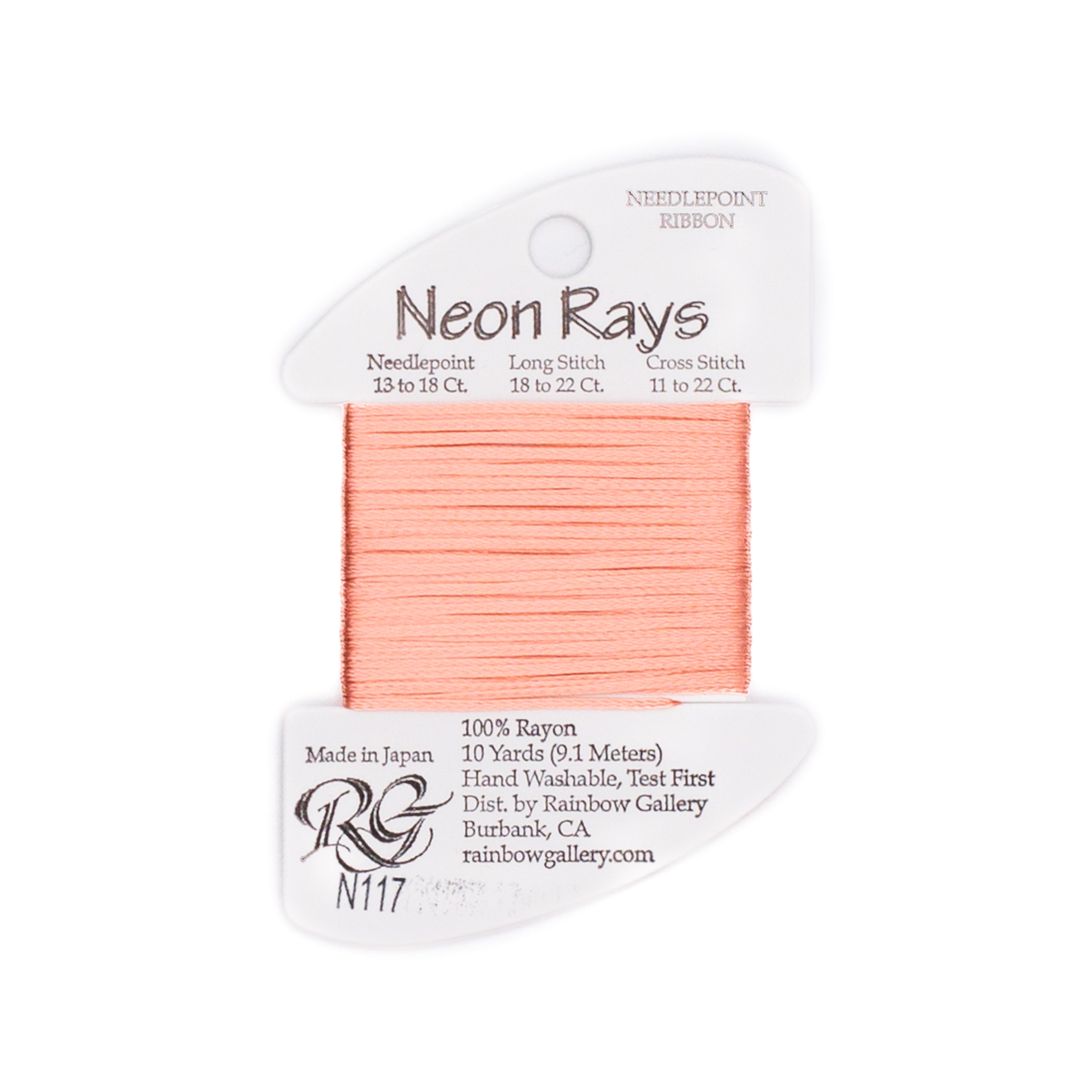 Neon Rays N117 Medium Peach — Rainbow Gallery thread for needlepoint, 13 and 18 mesh