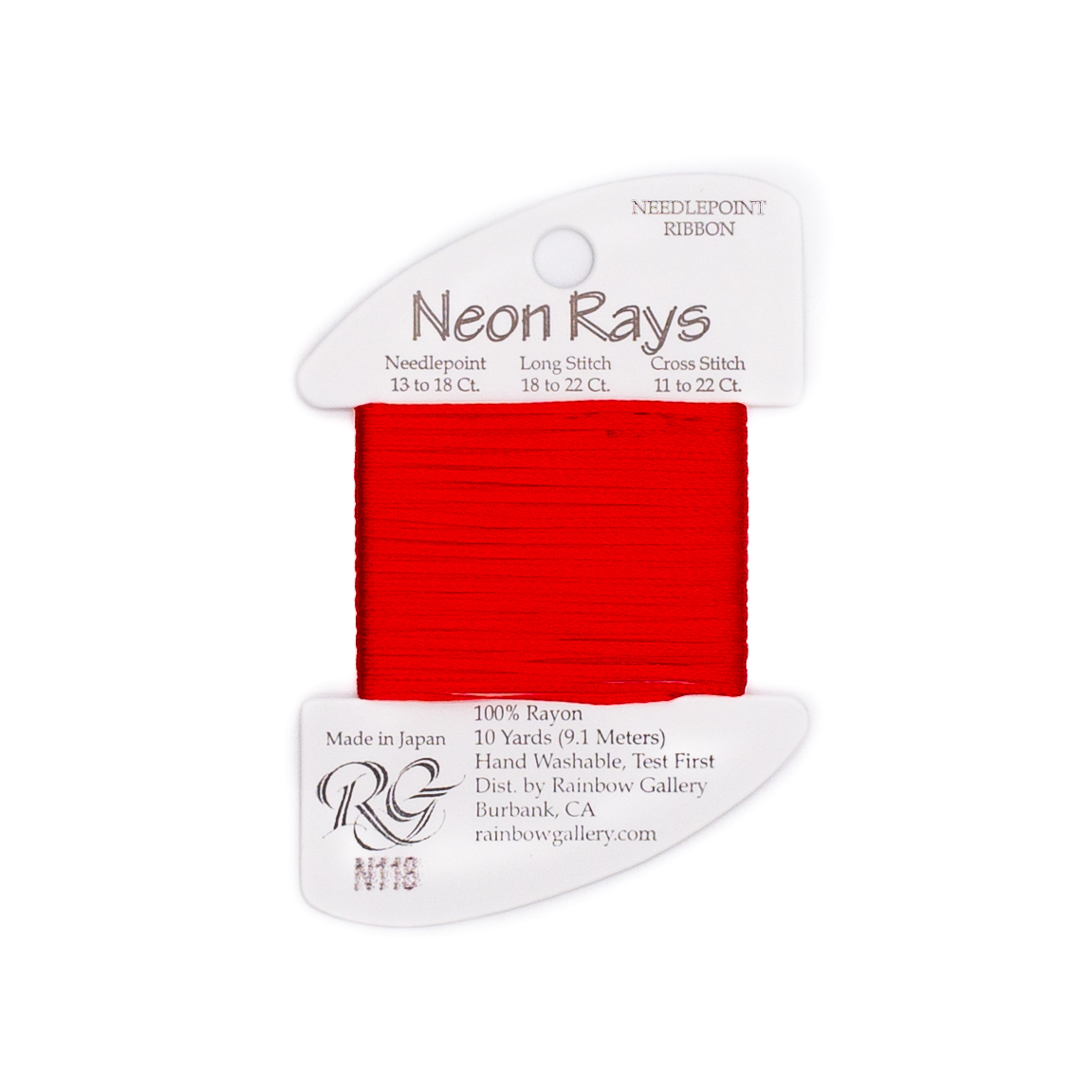 Neon Rays N118 Christmas Red — Rainbow Gallery thread for needlepoint, 13 and 18 mesh