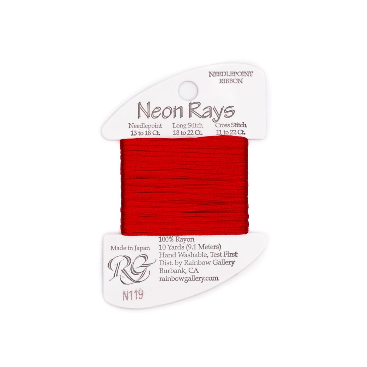 Neon Rays N119 Candy Apple — Rainbow Gallery thread for needlepoint, 13 and 18 mesh