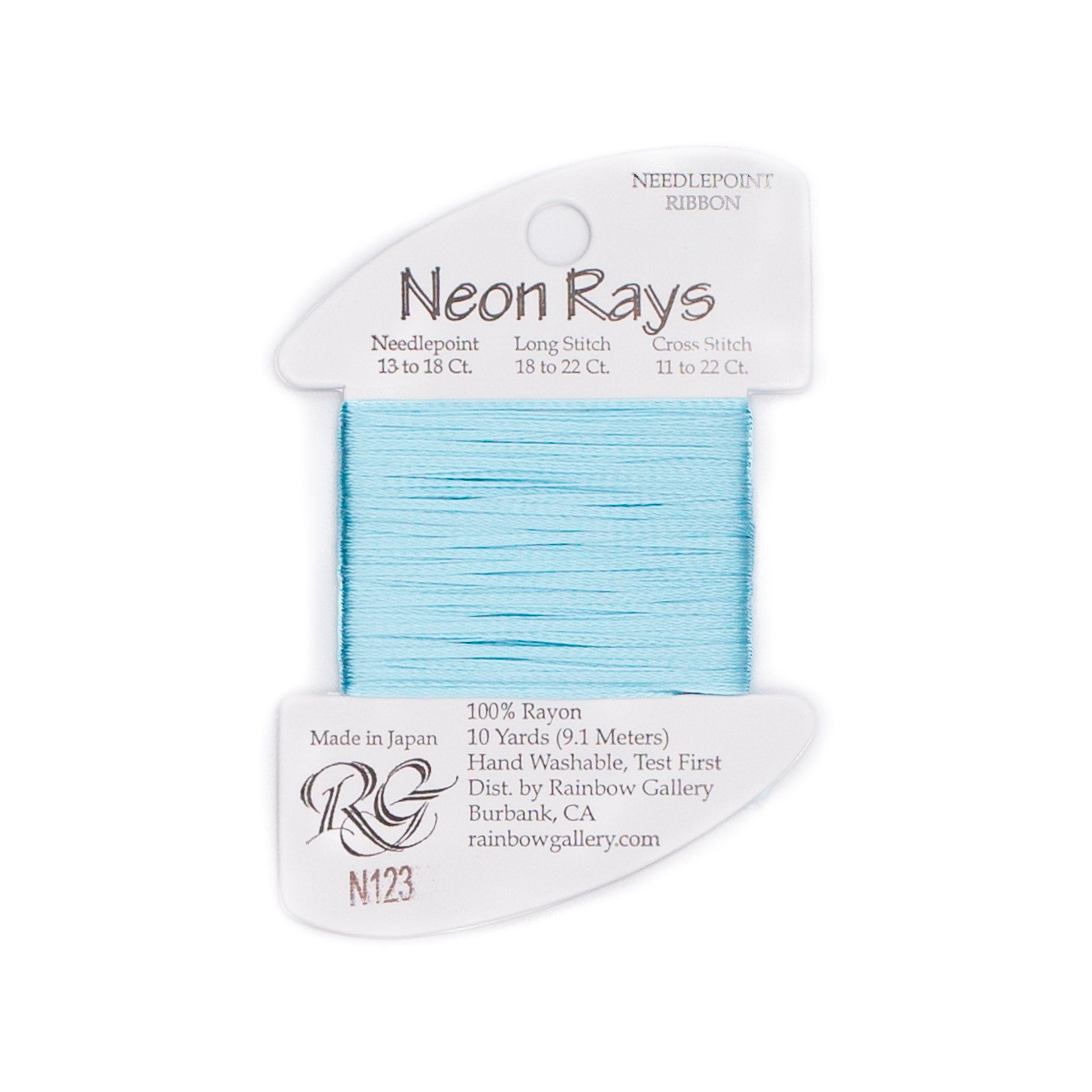 Neon Rays N123 Baby Blue — Rainbow Gallery thread for needlepoint, 13 and 18 mesh