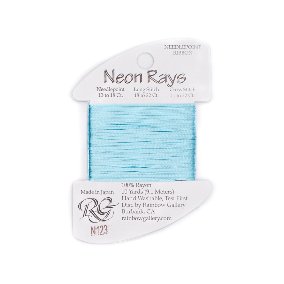 Neon Rays N123 Baby Blue — Rainbow Gallery thread for needlepoint, 13 and 18 mesh