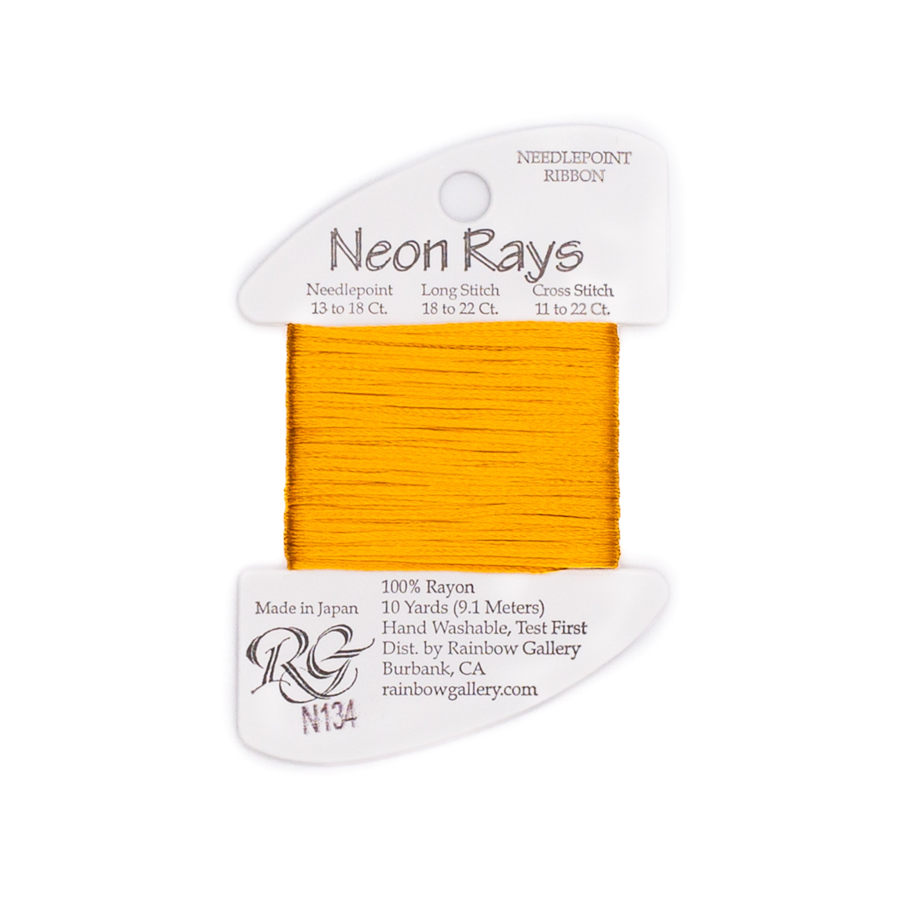 Neon Rays N134 Old Gold — Rainbow Gallery thread for needlepoint, 13 and 18 mesh