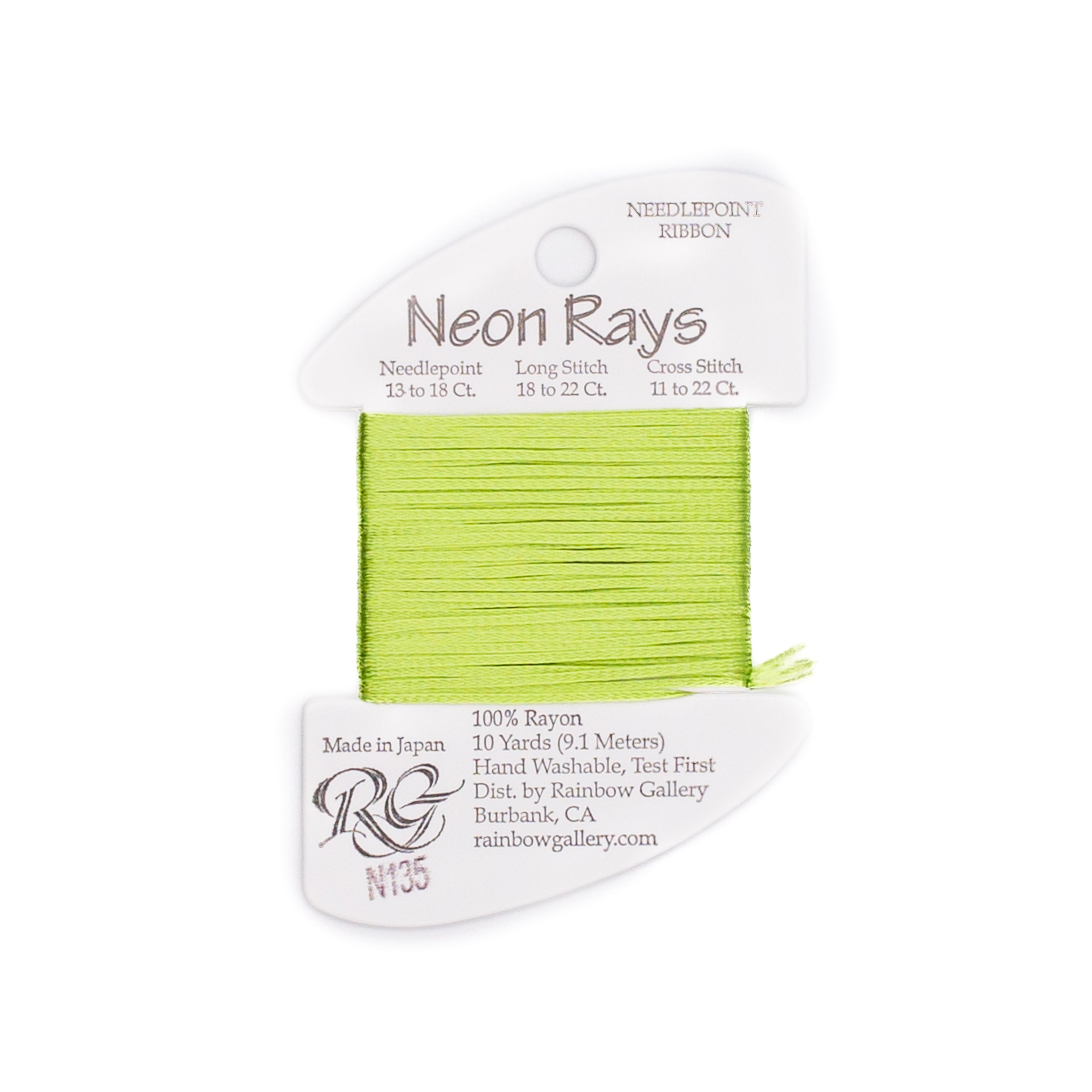 Neon Rays N135 Chartreuse — Rainbow Gallery thread for needlepoint, 13 and 18 mesh