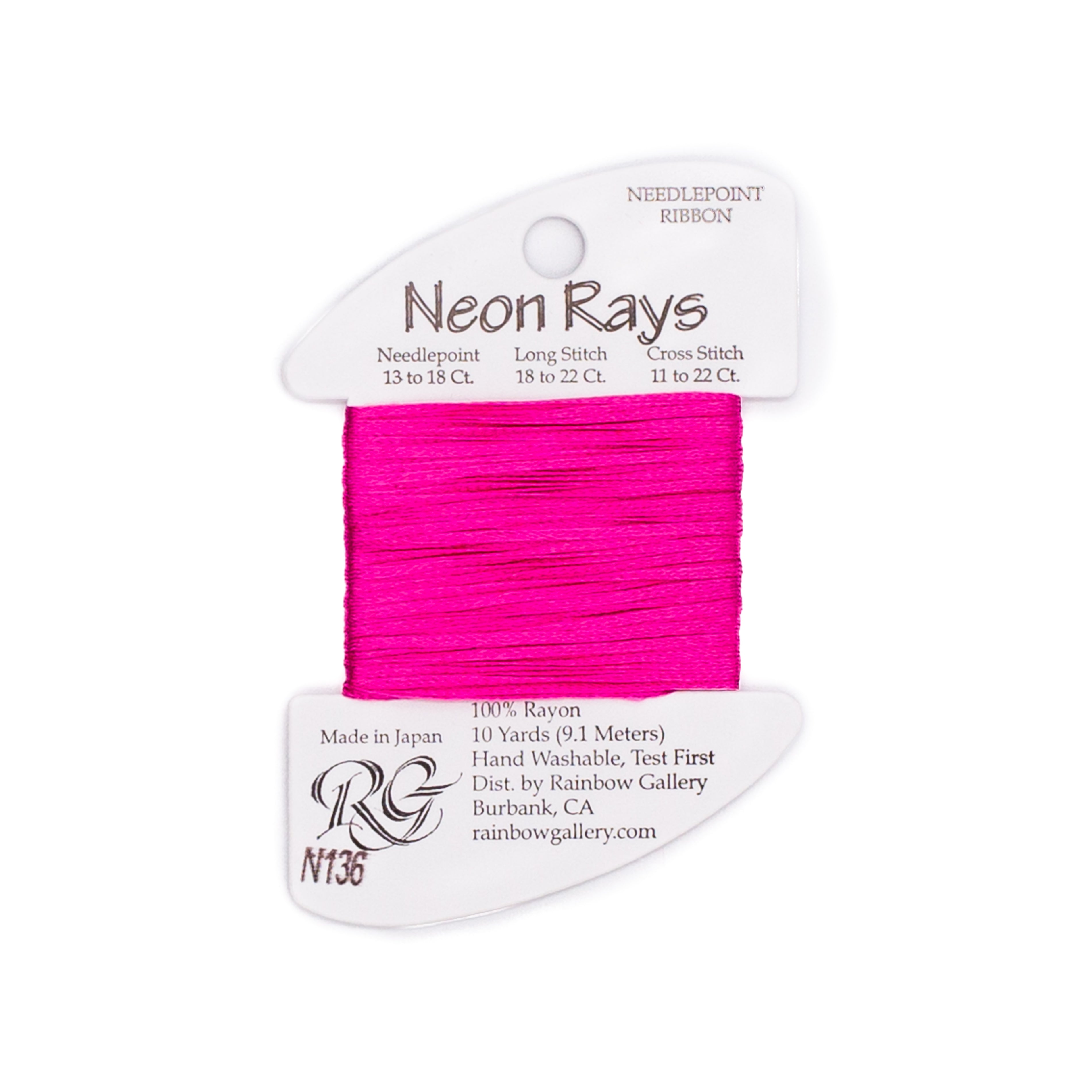 Neon Rays N136 Dark Rose Pink — Rainbow Gallery thread for needlepoint, 13 and 18 mesh
