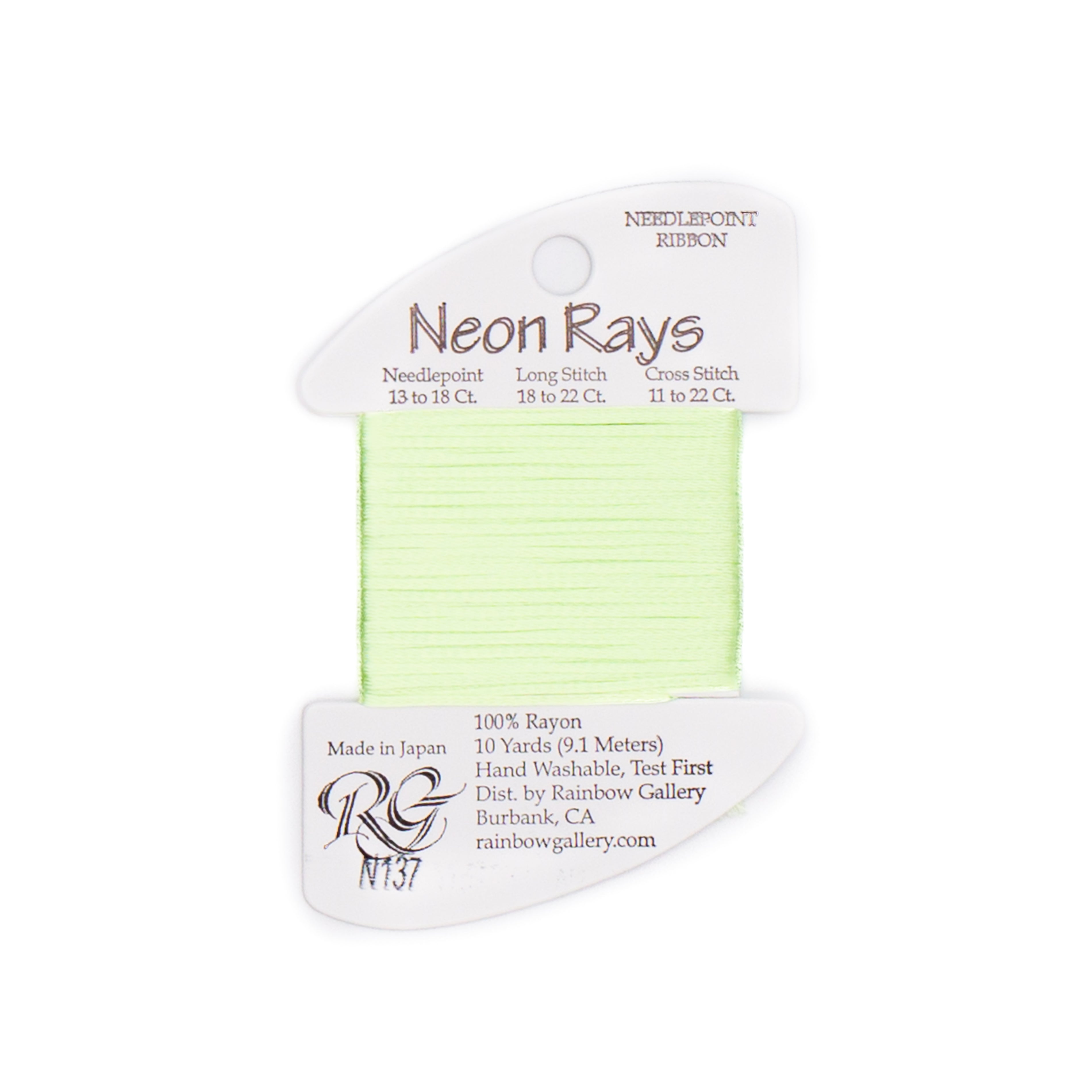 Neon Rays N137 Limeade — Rainbow Gallery thread for needlepoint, 13 and 18 mesh