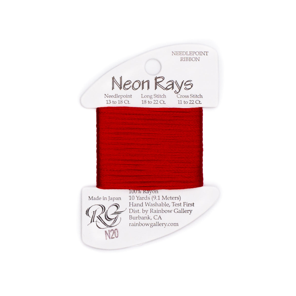 Neon Rays N20 Red — Rainbow Gallery thread for needlepoint, 13 and 18 mesh