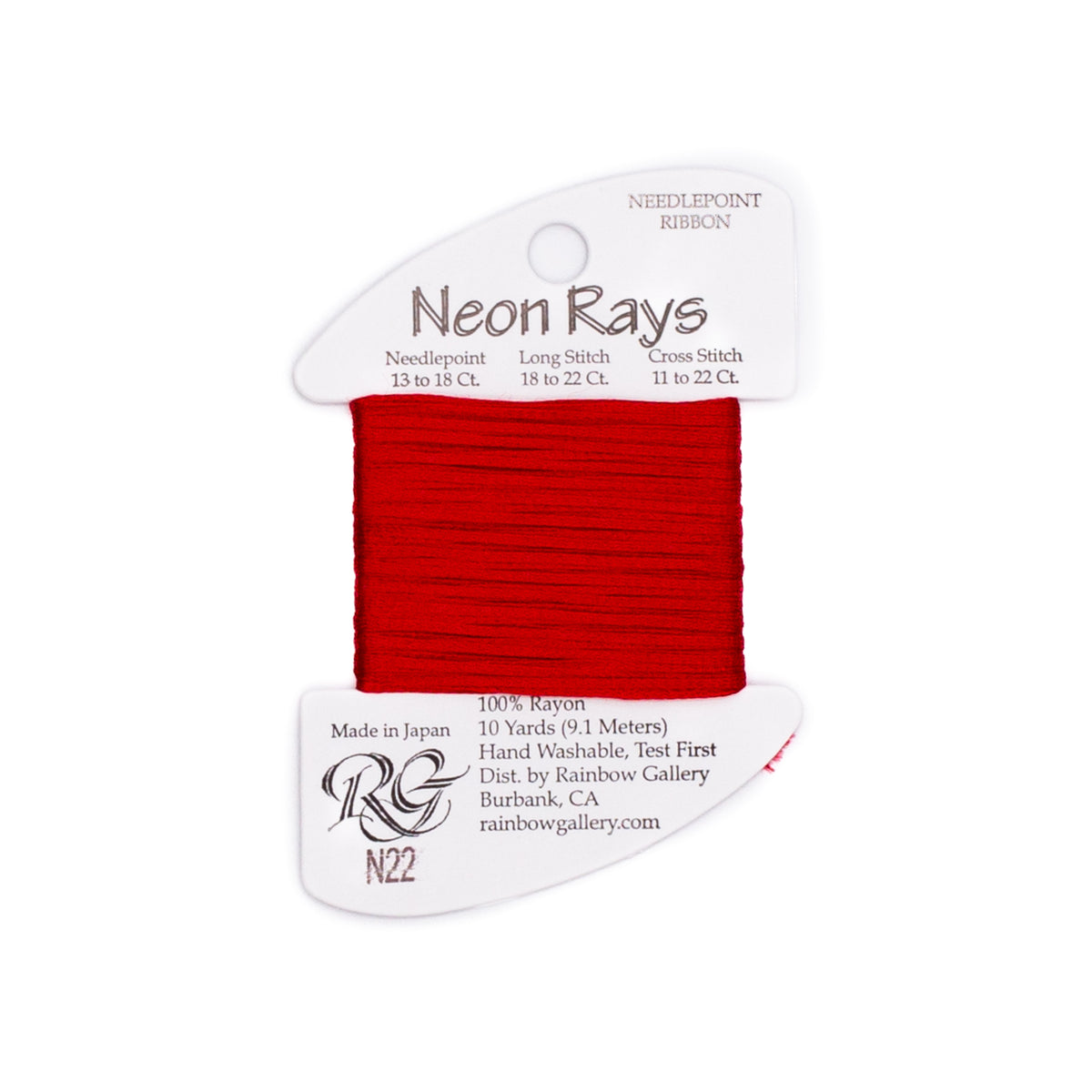 Neon Rays N22 Crimson — Rainbow Gallery thread for needlepoint, 13 and 18 mesh