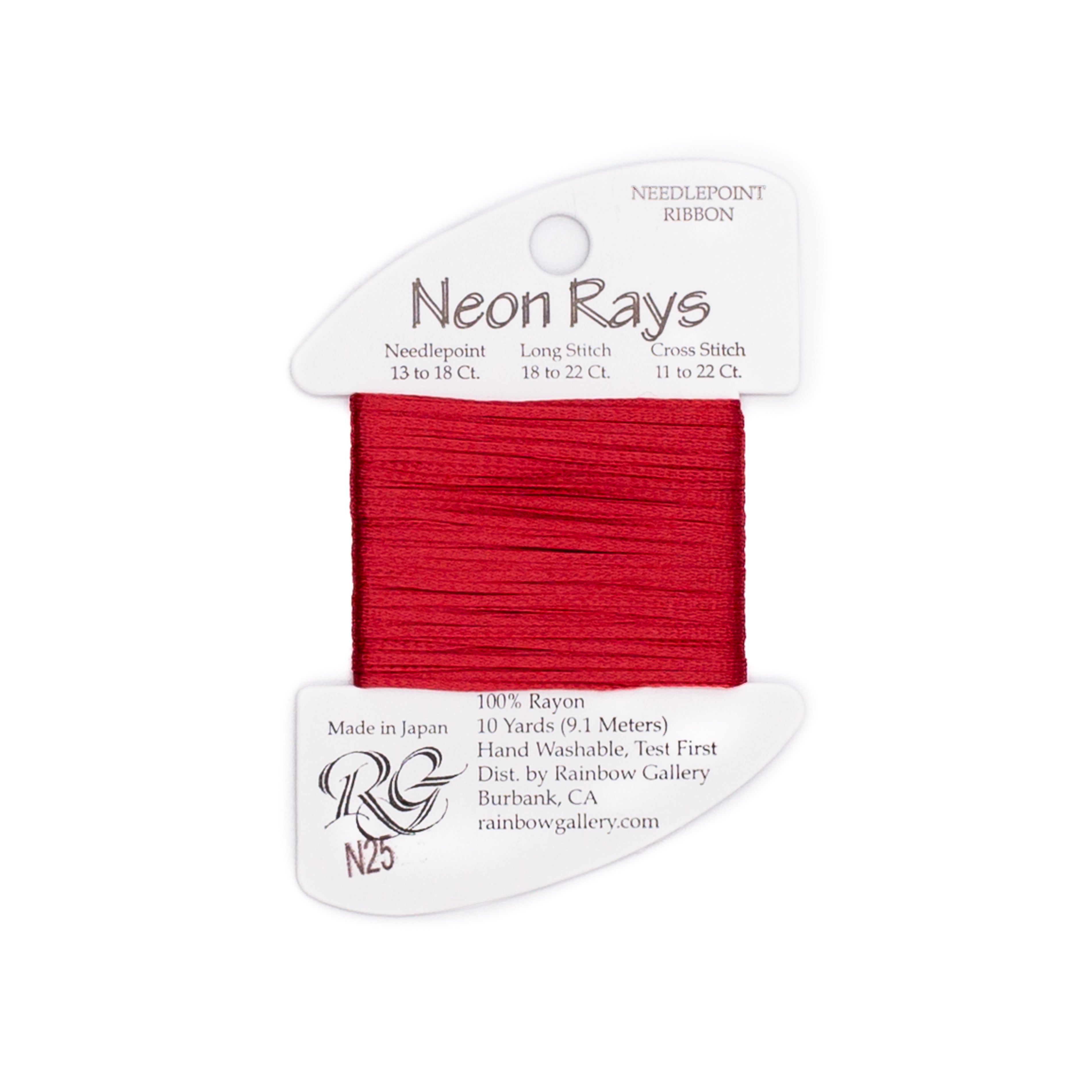 Neon Rays N25 Brick Red — Rainbow Gallery thread for needlepoint, 13 and 18 mesh