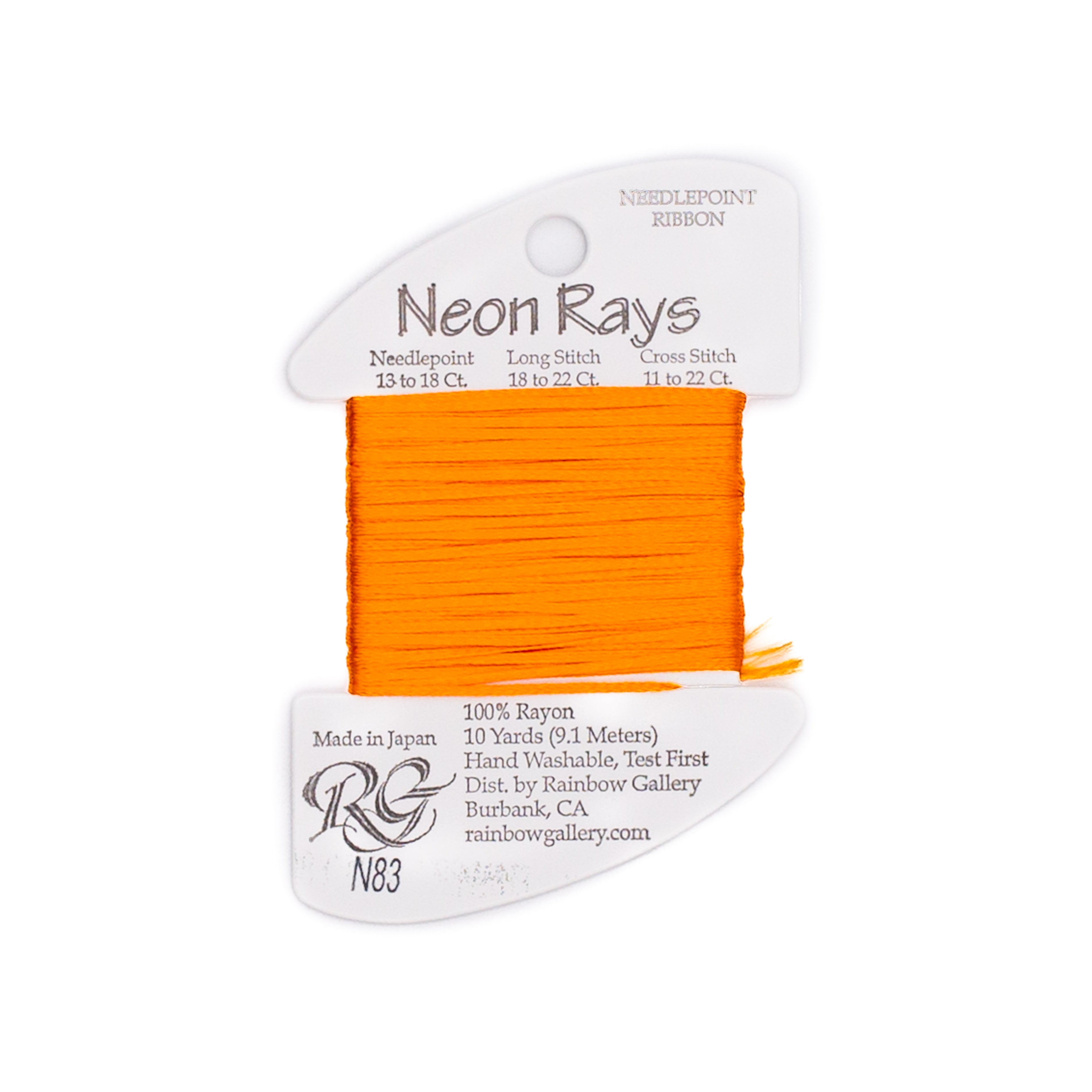 Neon Rays N83 Tangerine — Rainbow Gallery thread for needlepoint, 13 and 18 mesh