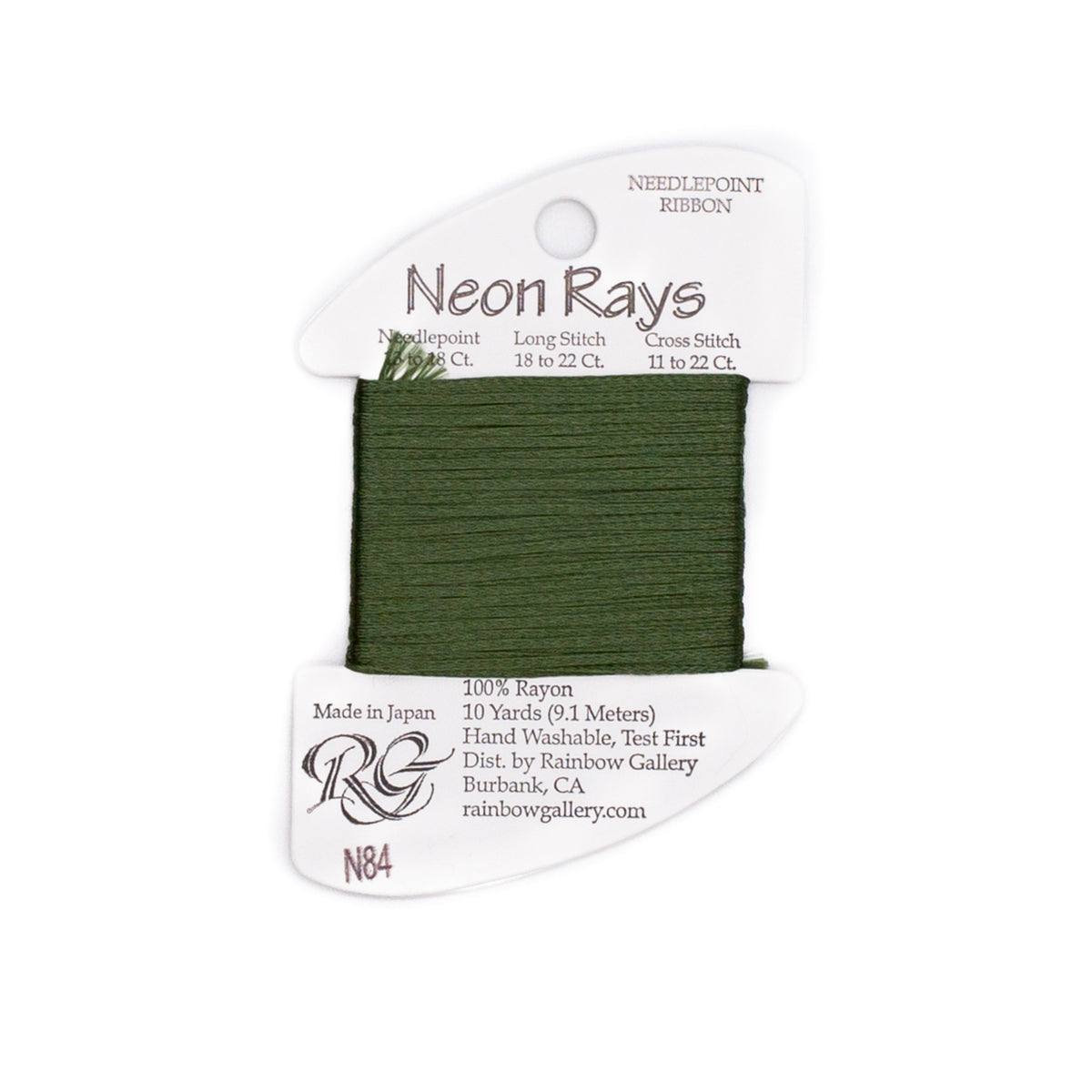 Neon Rays N84 Olive — Rainbow Gallery thread for needlepoint, 13 and 18 mesh