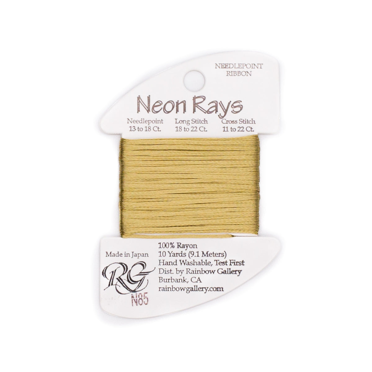 Neon Rays N85 Sage Green — Rainbow Gallery thread for needlepoint, 13 and 18 mesh