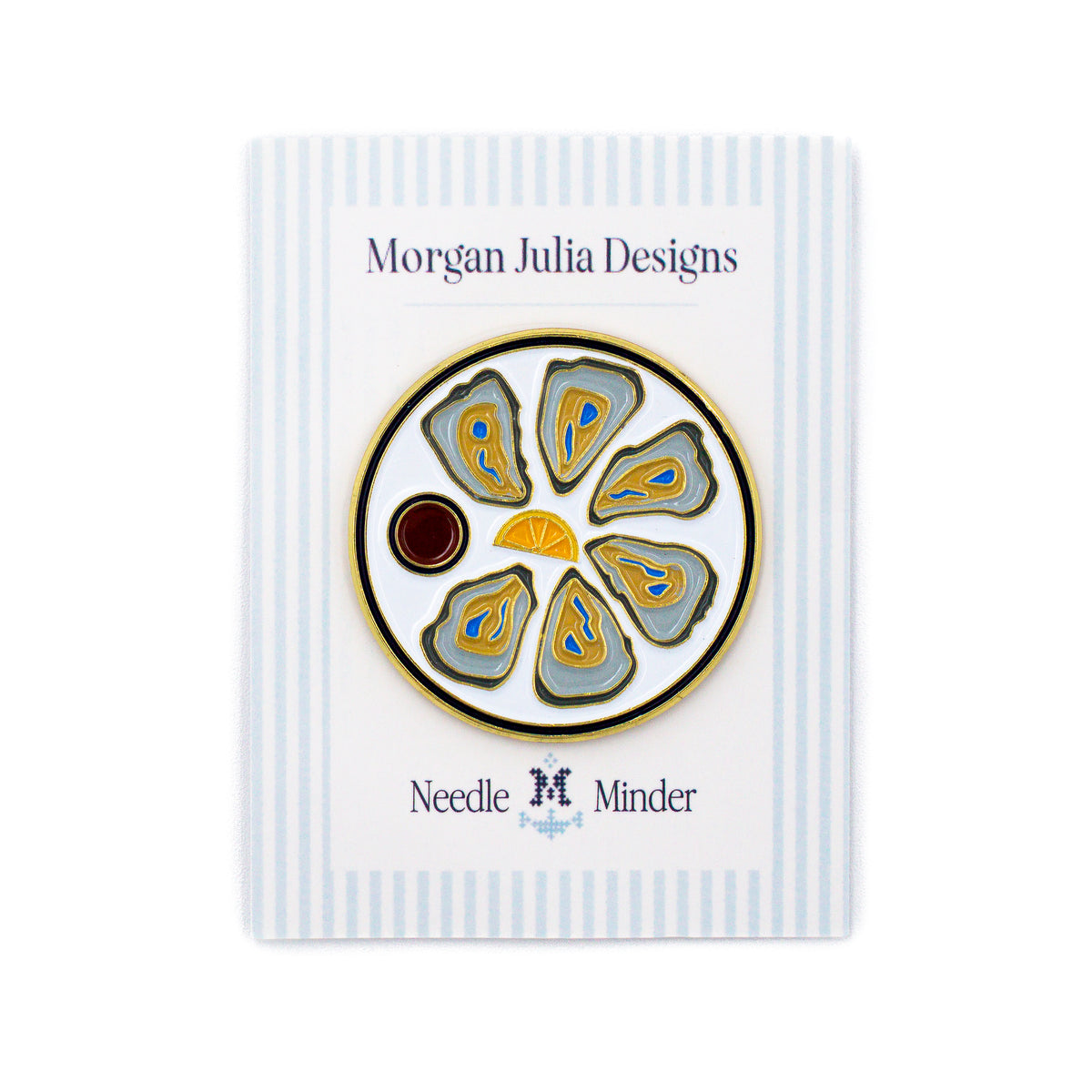 Oysters on the Half Shell Needle Minder by Morgan Julia Designs — needlepoint accessory from Angel City Stitchery