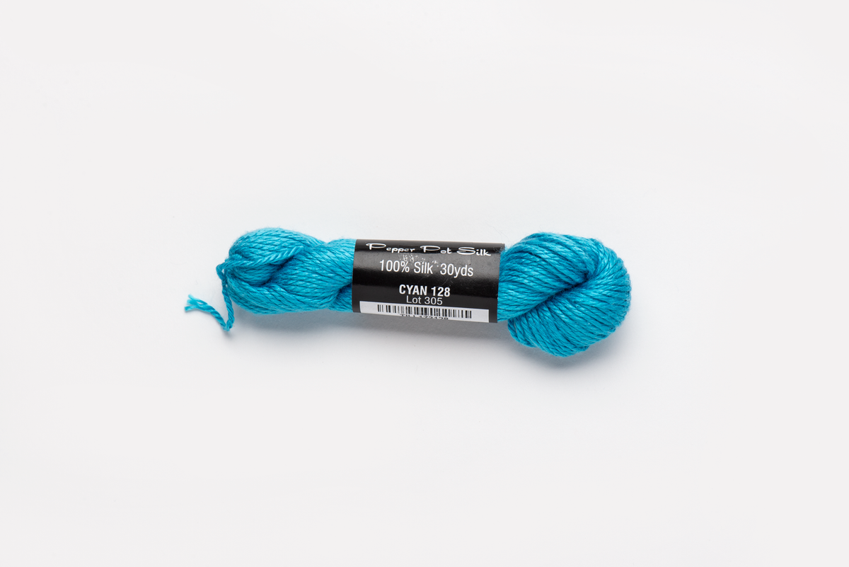 Pepper Pot Silk - 128 Cyan — silk skein for needlepoint, 18 mesh