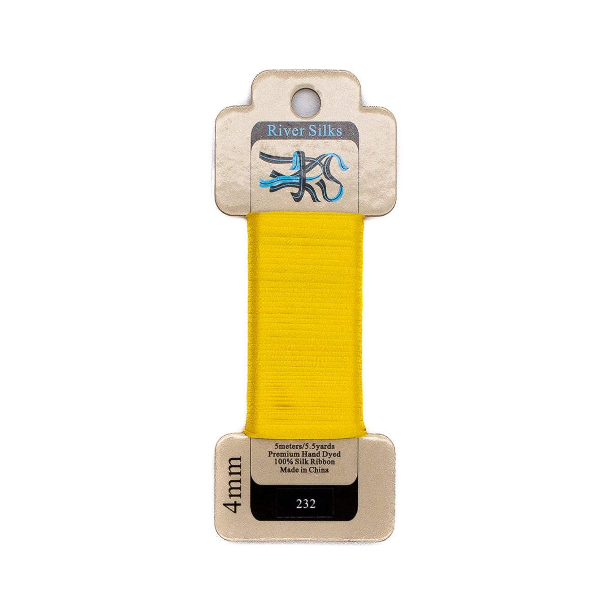 River Silks 4mm - 232 Vibrant Yellow — silk ribbon for needlepoint, 18 mesh