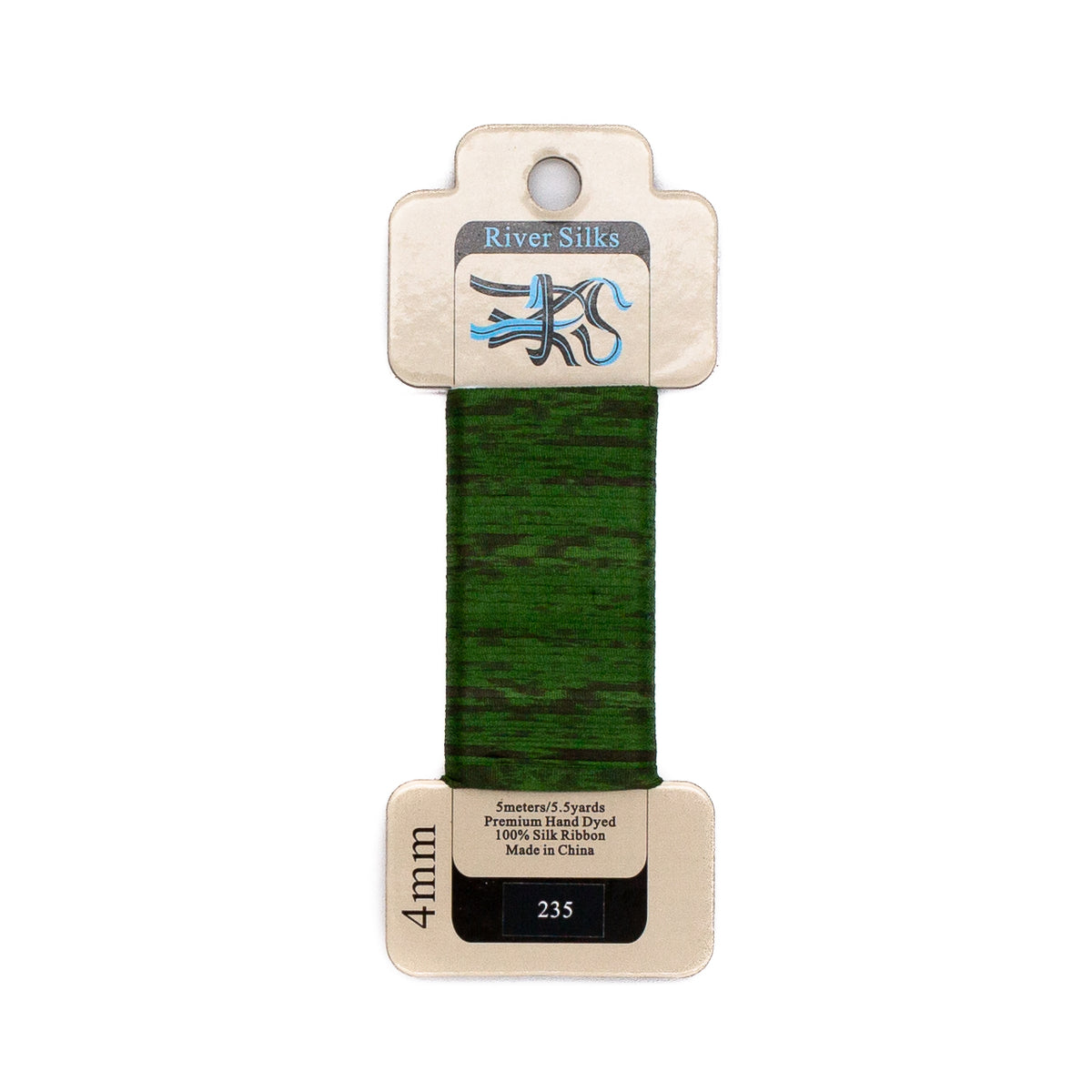 River Silks 4mm - 235 Overdyed Artichoke Green — silk ribbon for needlepoint, 18 mesh
