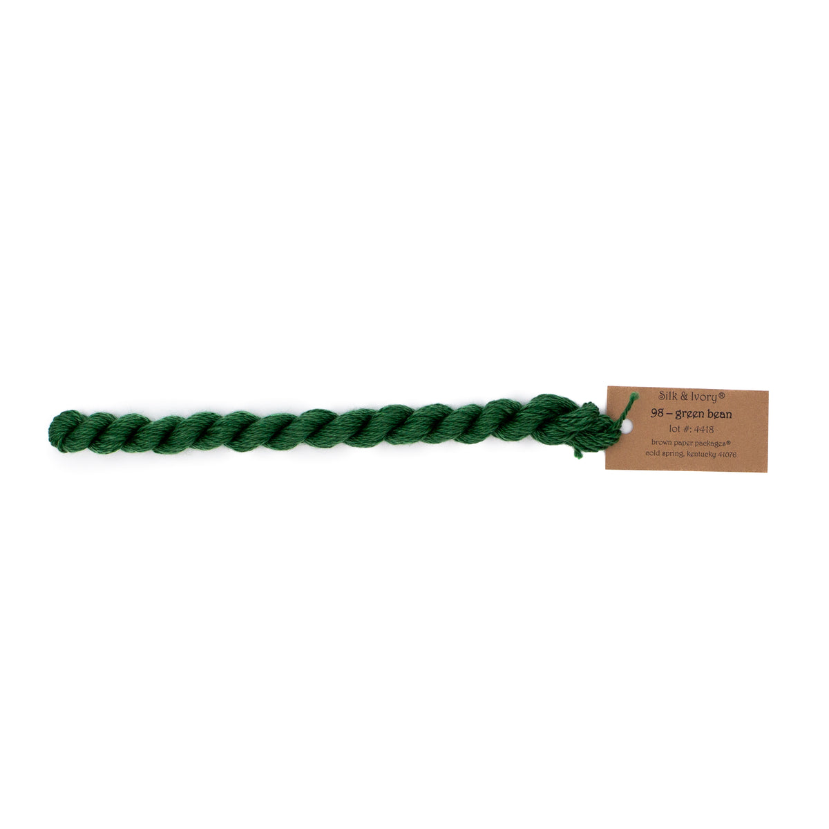 Silk & Ivory 98 Green Bean — Brown Paper Packages silk skein for needlepoint, 13 mesh