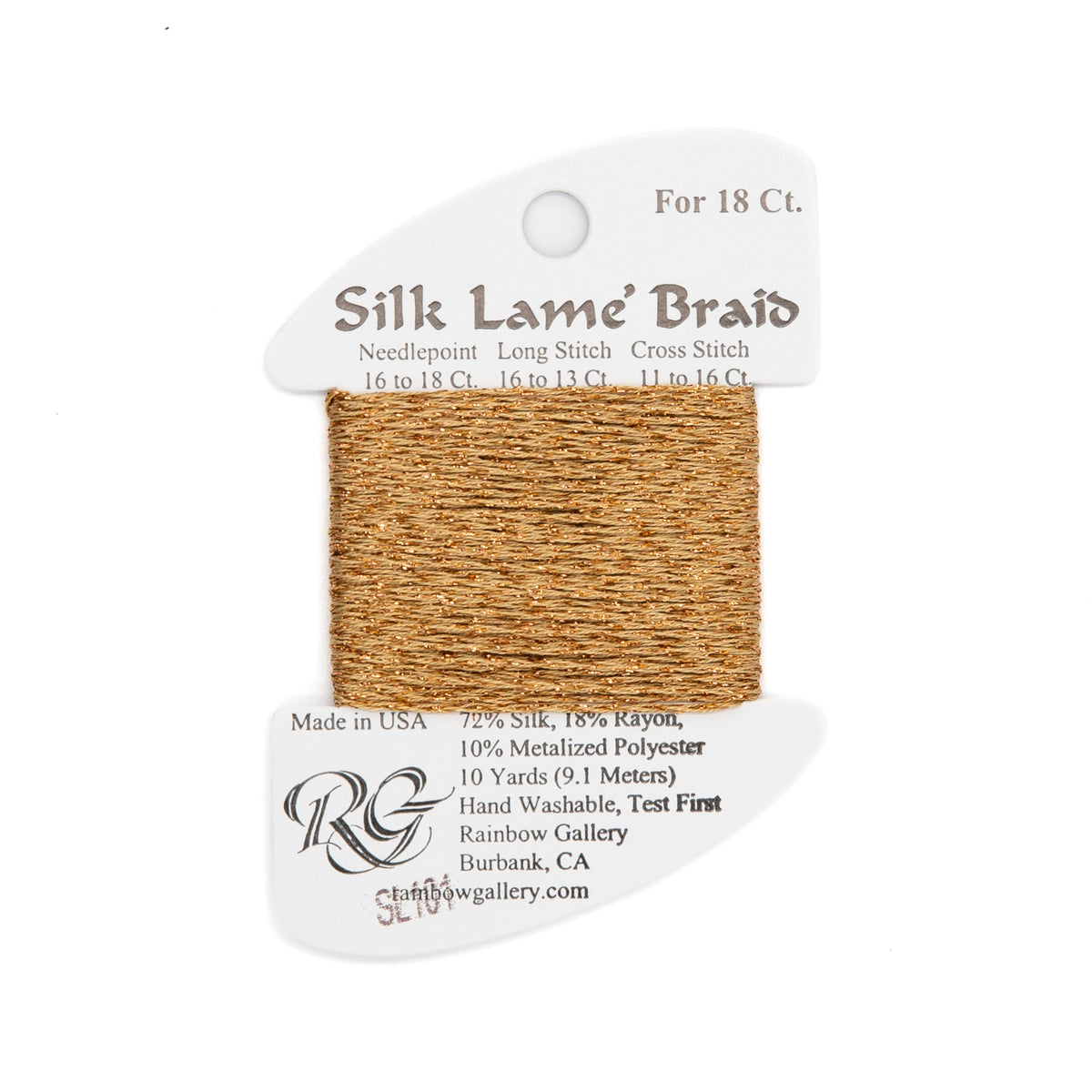 Silk Lame Braid 18 SL101 Honey Bronze — Rainbow Gallery thread for needlepoint, 18 mesh