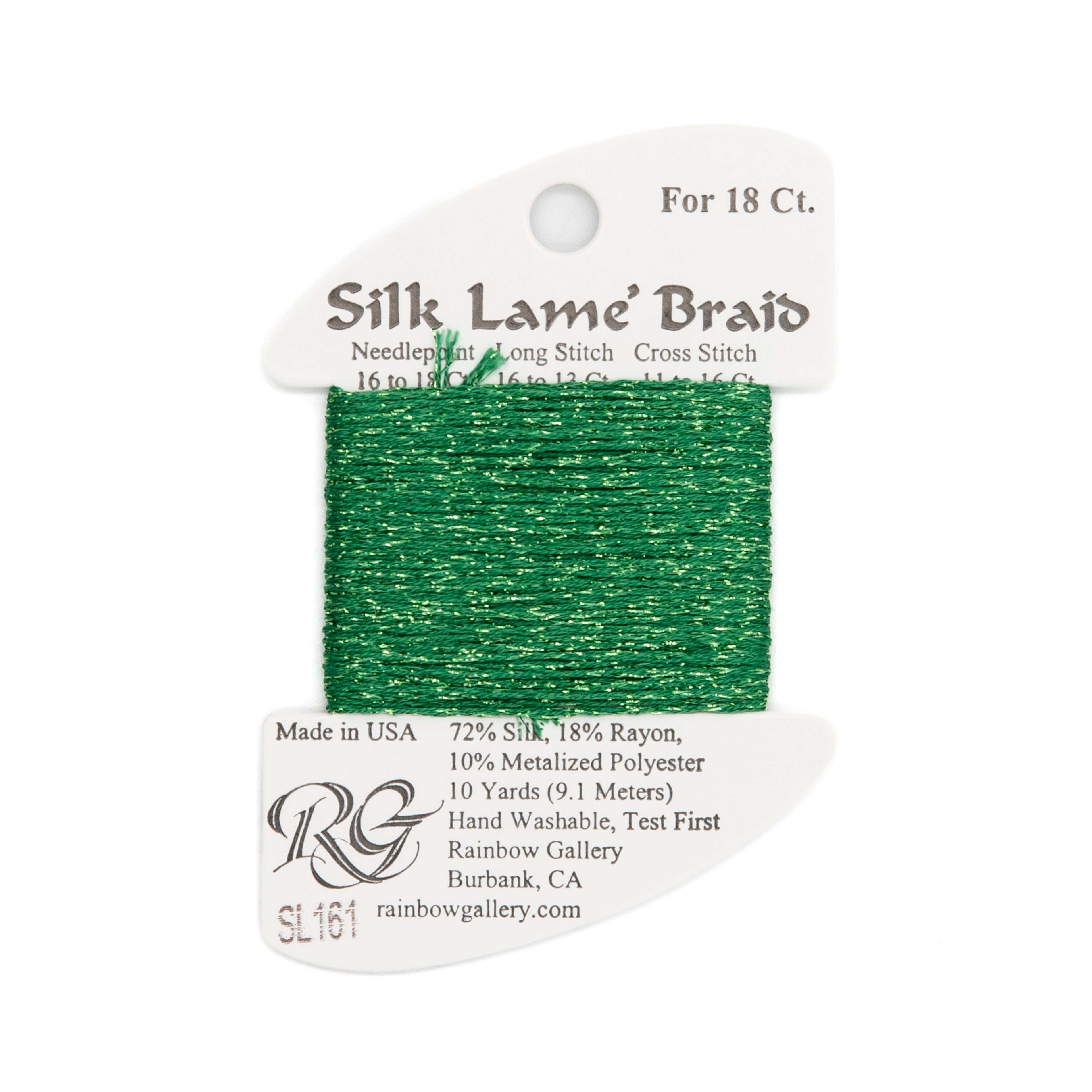 Silk Lame Braid 18 SL161 Juniper — Rainbow Gallery thread for needlepoint, 18 mesh