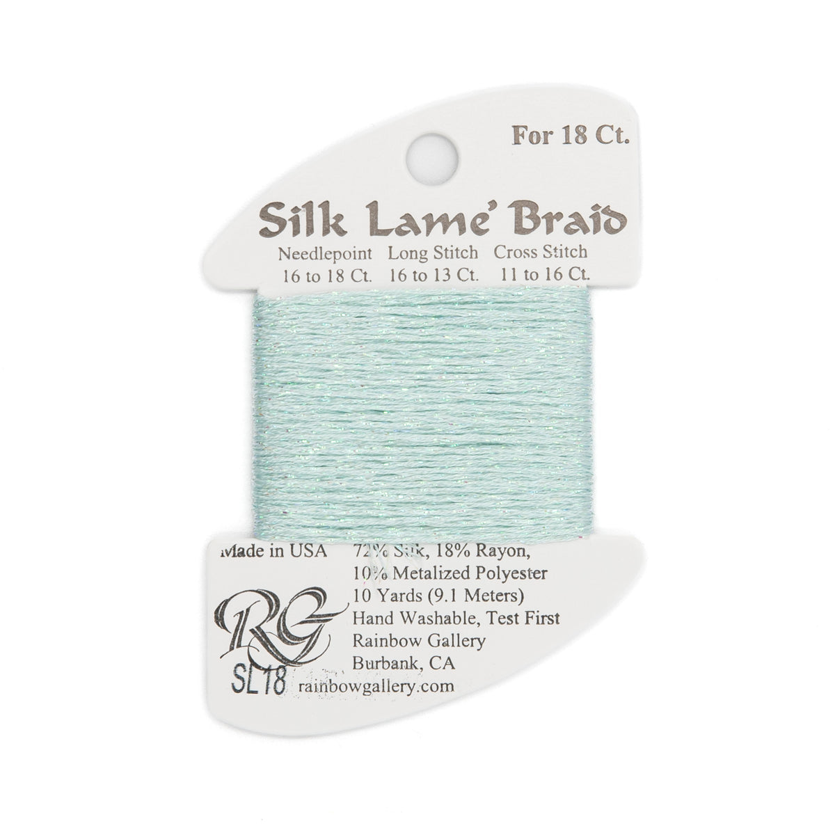 Silk Lame Braid 18 SL18 Surf Blue — Rainbow Gallery thread for needlepoint, 18 mesh
